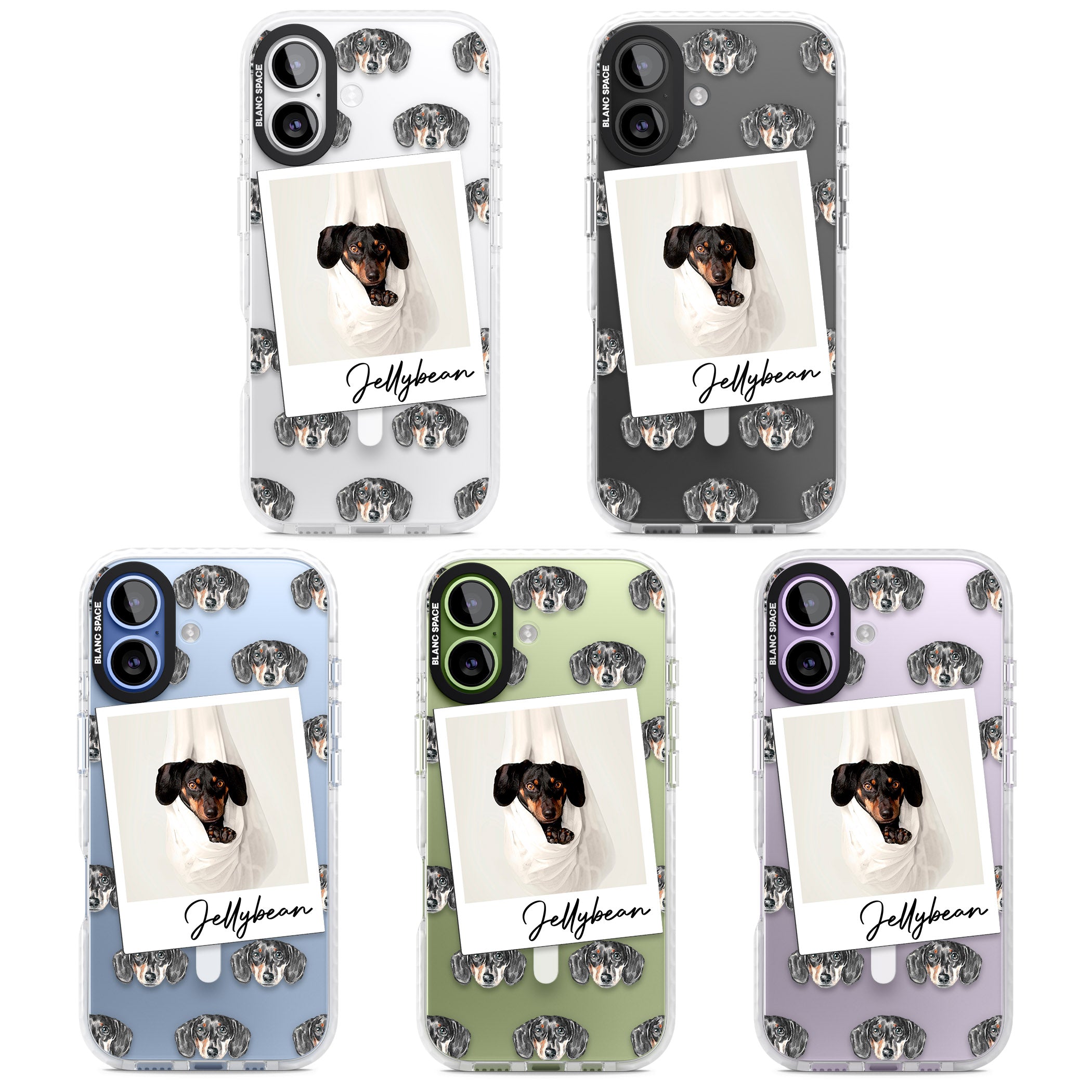 Personalised Black Dachshund Instant Camera Photo iPhone 17 Impact Pro Clear Phone Case APT Impact Protection