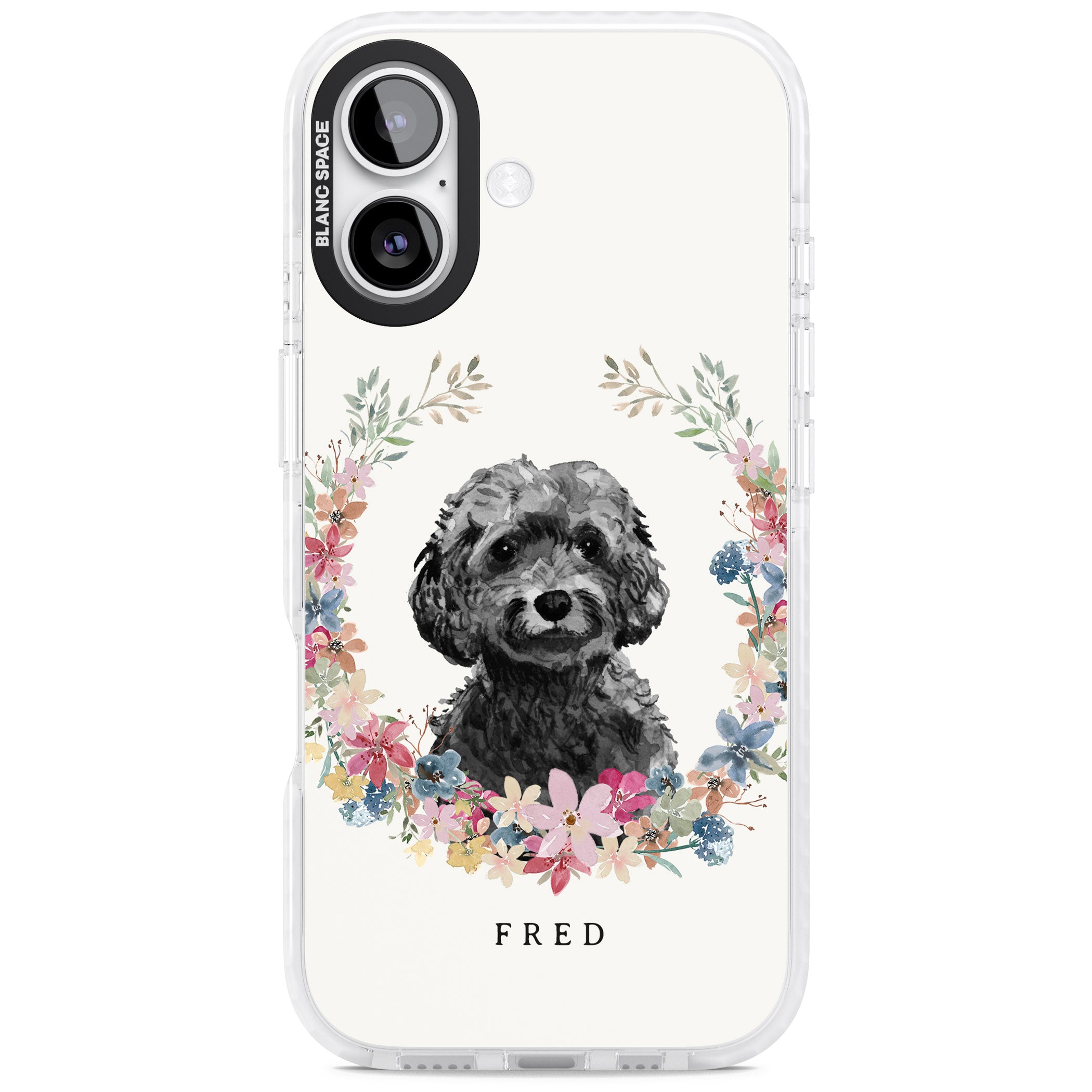 Personalised Black Cockapoo Floral Portrait iPhone 17 Impact Pro Clear Phone Case