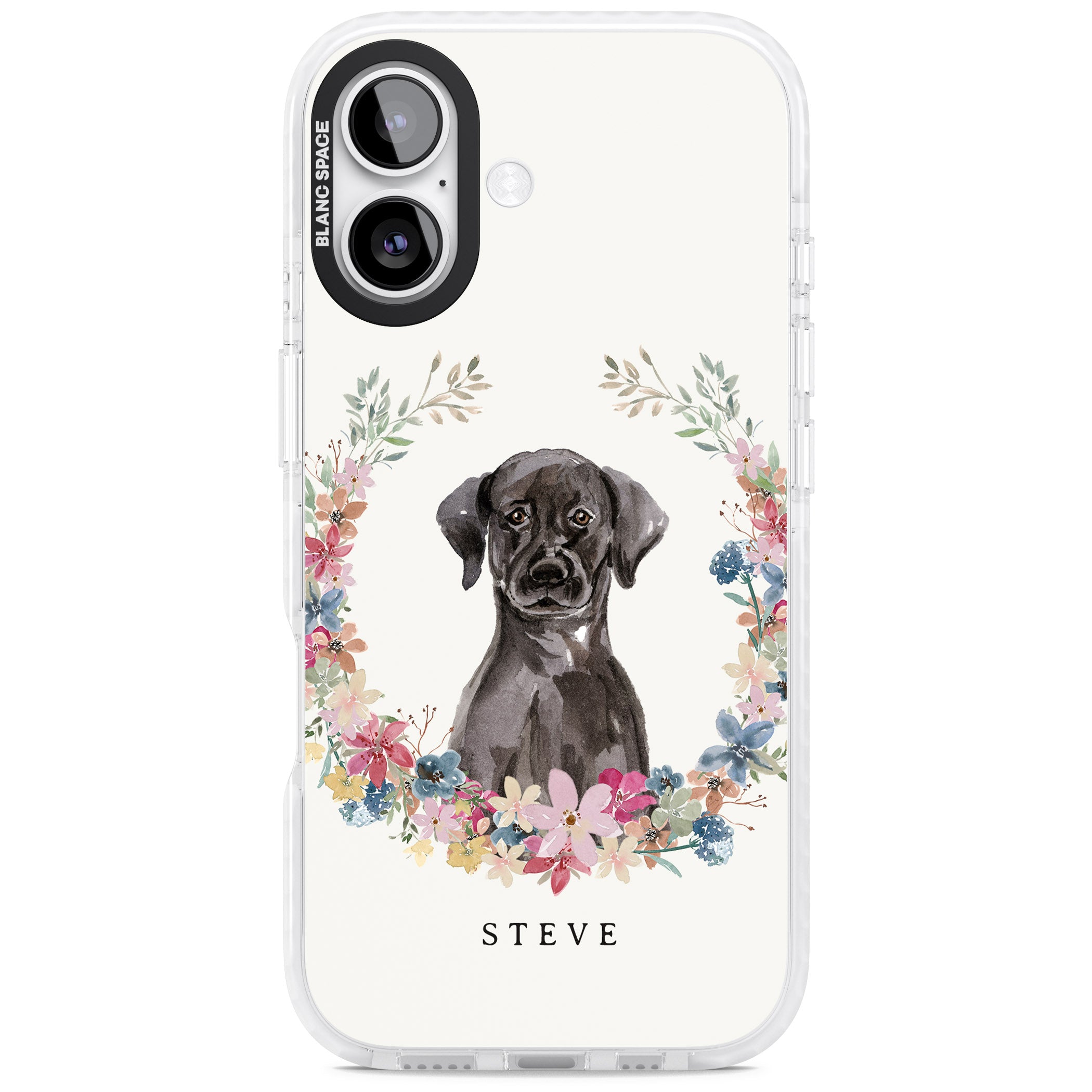 Personalised Black Labrador Floral Portrait iPhone 17 Impact Pro Clear Phone Case