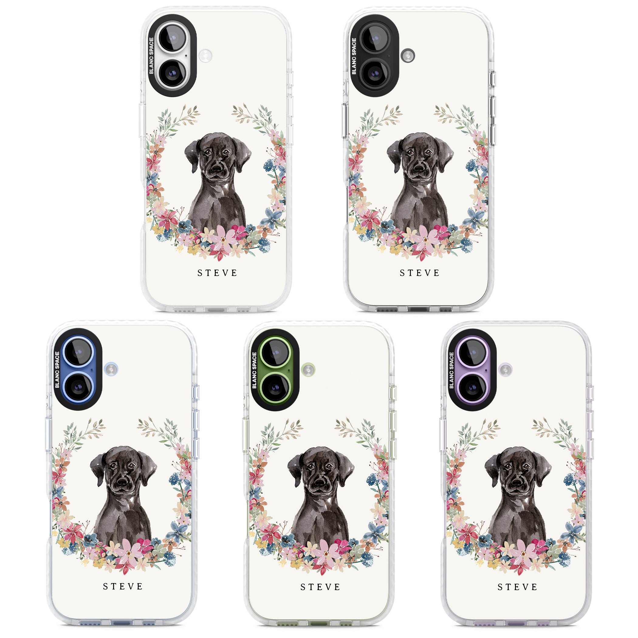 Personalised Black Labrador Floral Portrait iPhone 17 Impact Pro Clear Phone Case APT Impact Protection