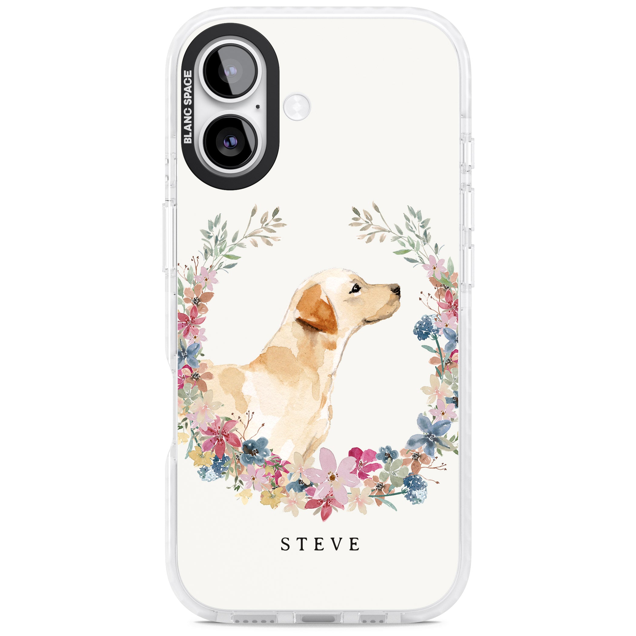Personalised Yellow Labrador Floral Portrait iPhone 17 Impact Pro Clear Phone Case