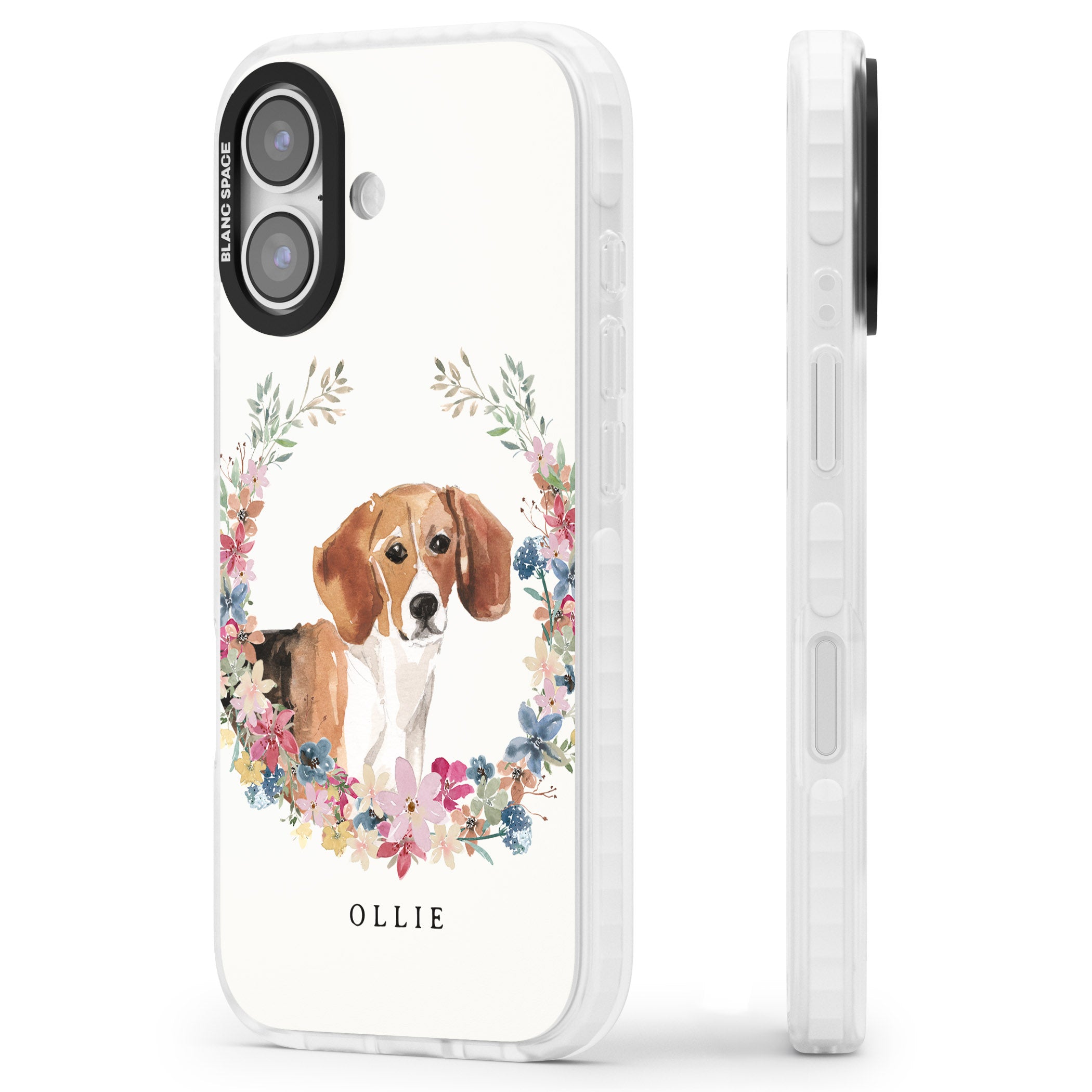 Personalised Beagle Floral Portrait iPhone 17 Impact Pro Clear Phone Case Side Profile