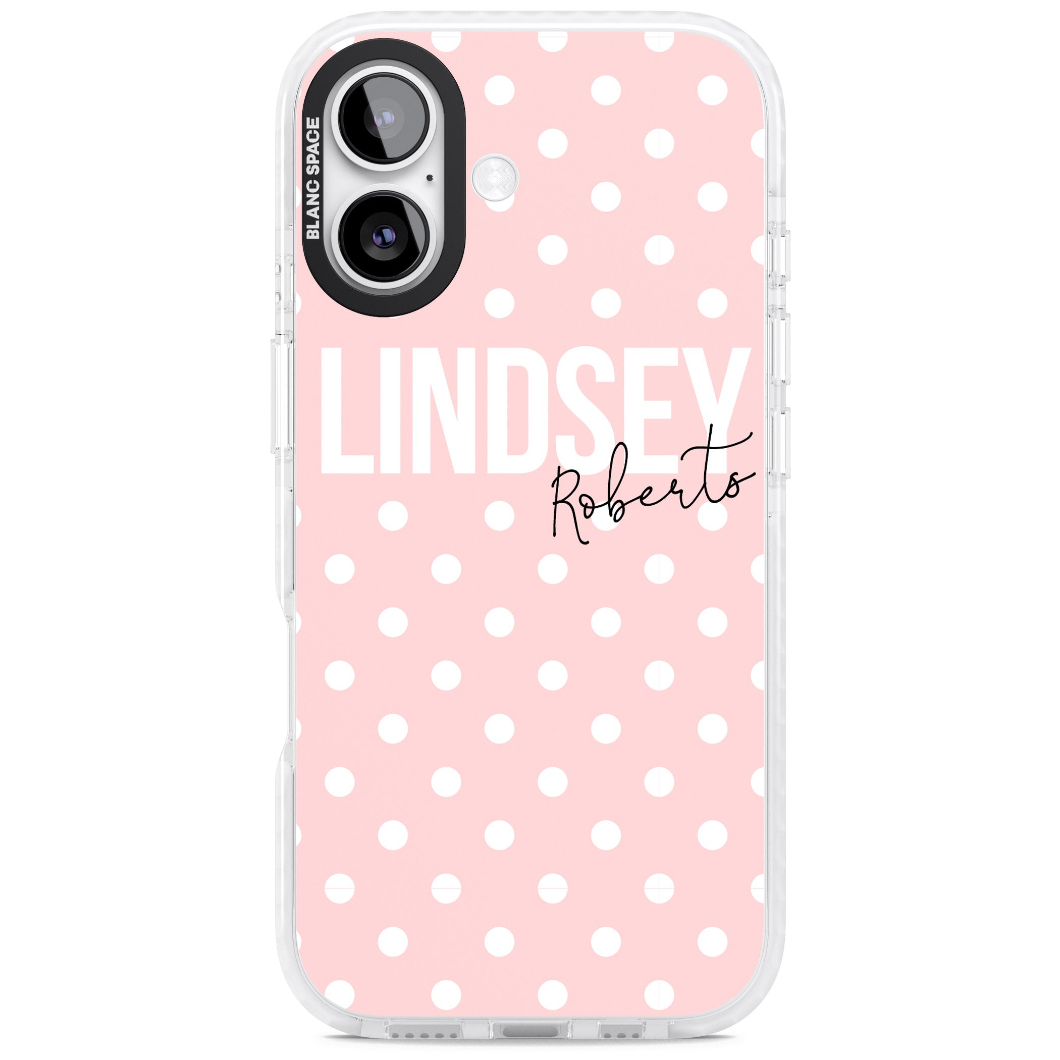 Personalised Pink Polka iPhone 17 Impact Pro Clear Phone Case