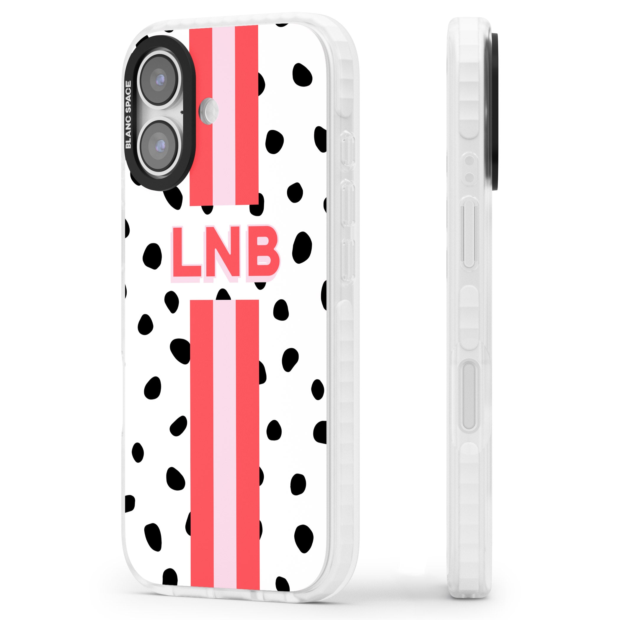 Personalised Polka & Pink Stripe iPhone 17 Impact Pro Clear Phone Case Side Profile