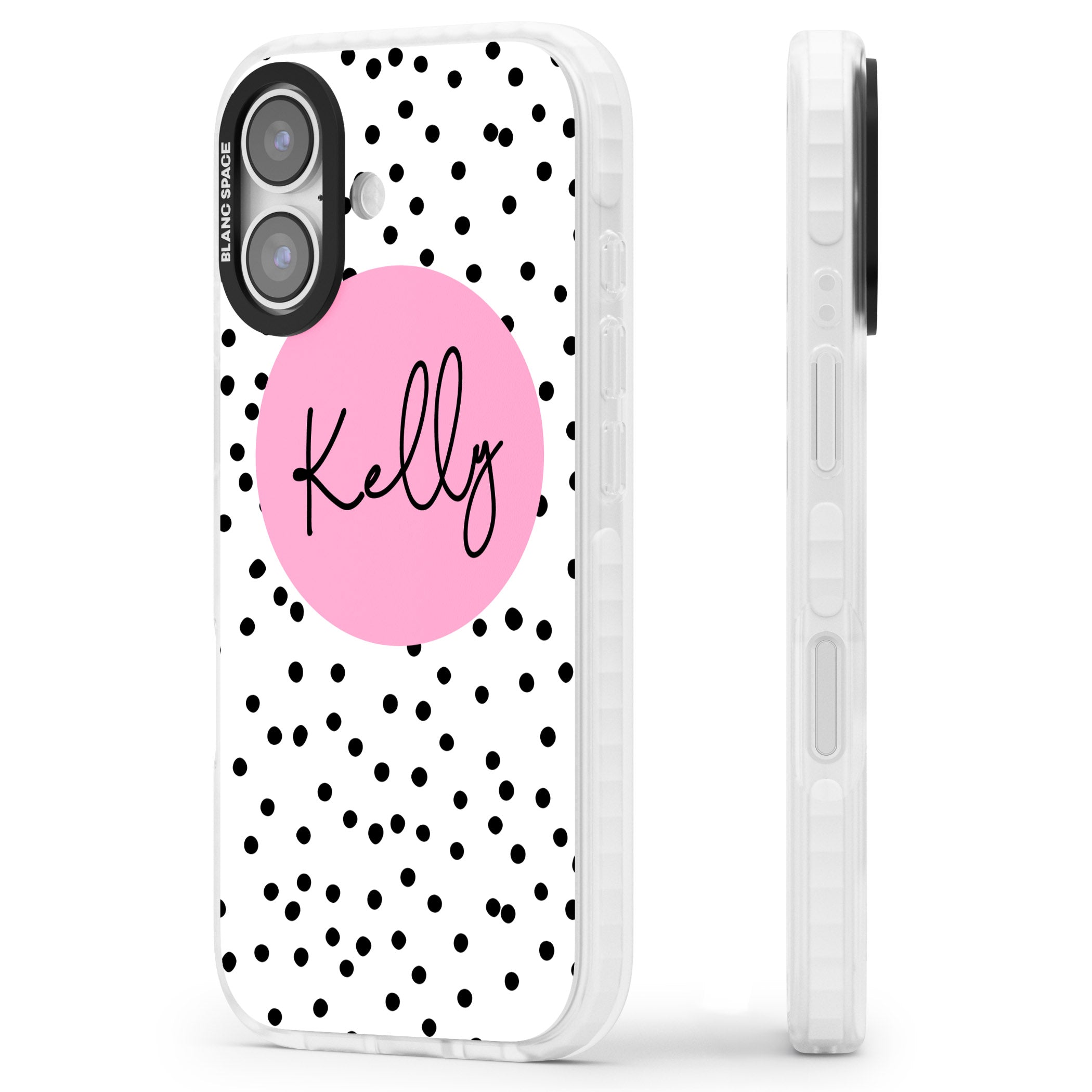 Personalised Pink Circle & Dots iPhone 17 Impact Pro Clear Phone Case Side Profile
