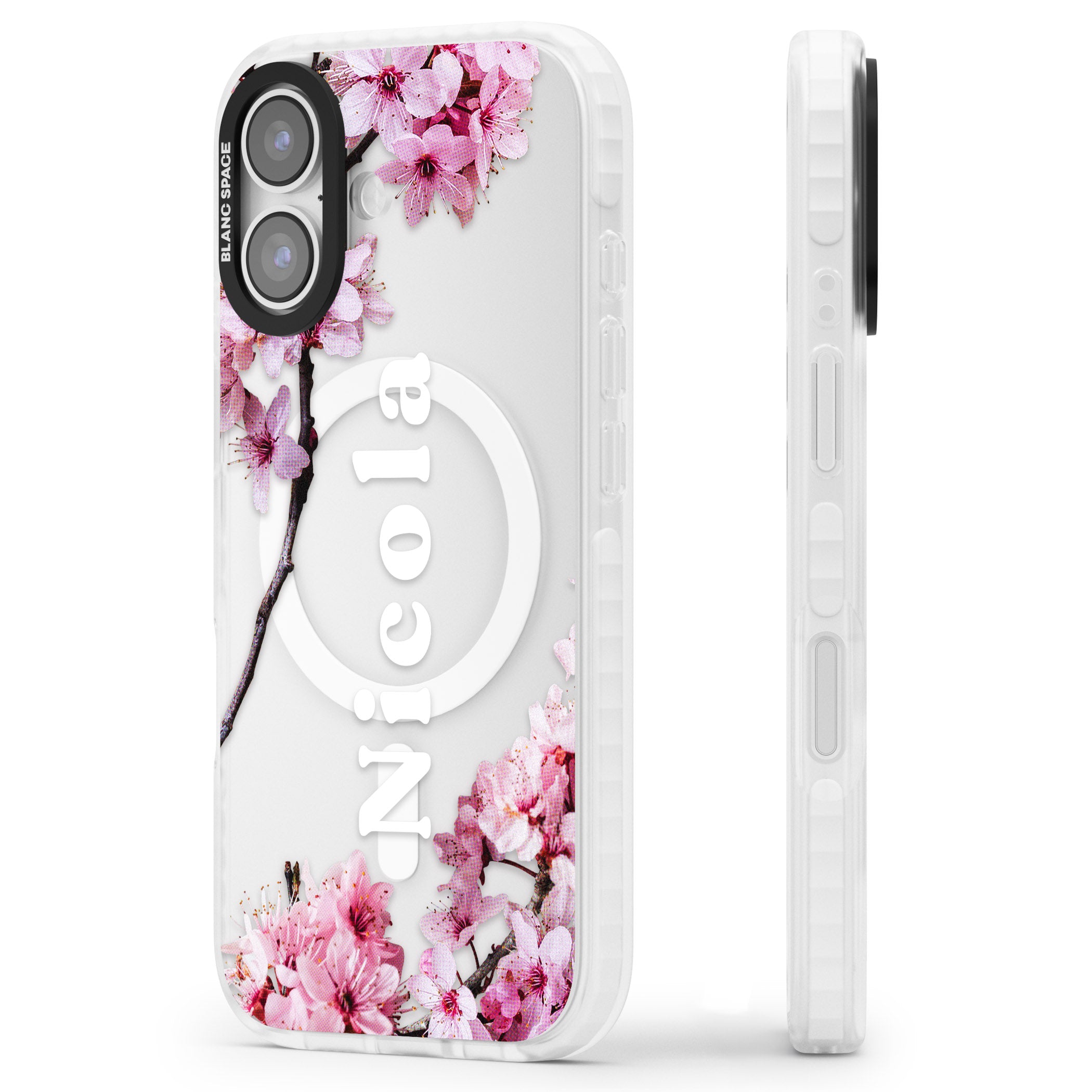 Personalised Cherry Blossom Elegance Classic iPhone 17 Impact Pro Clear Phone Case Side Profile