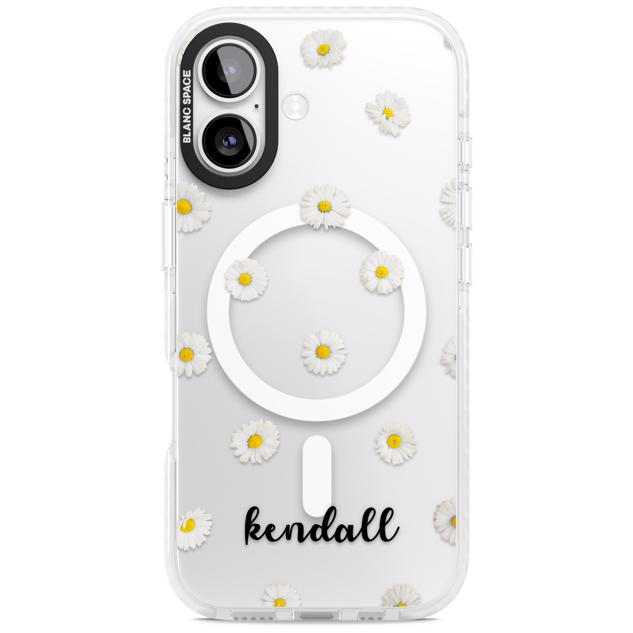 Personalised White Daisies & Cursive iPhone 17 Impact Pro Clear Phone Case