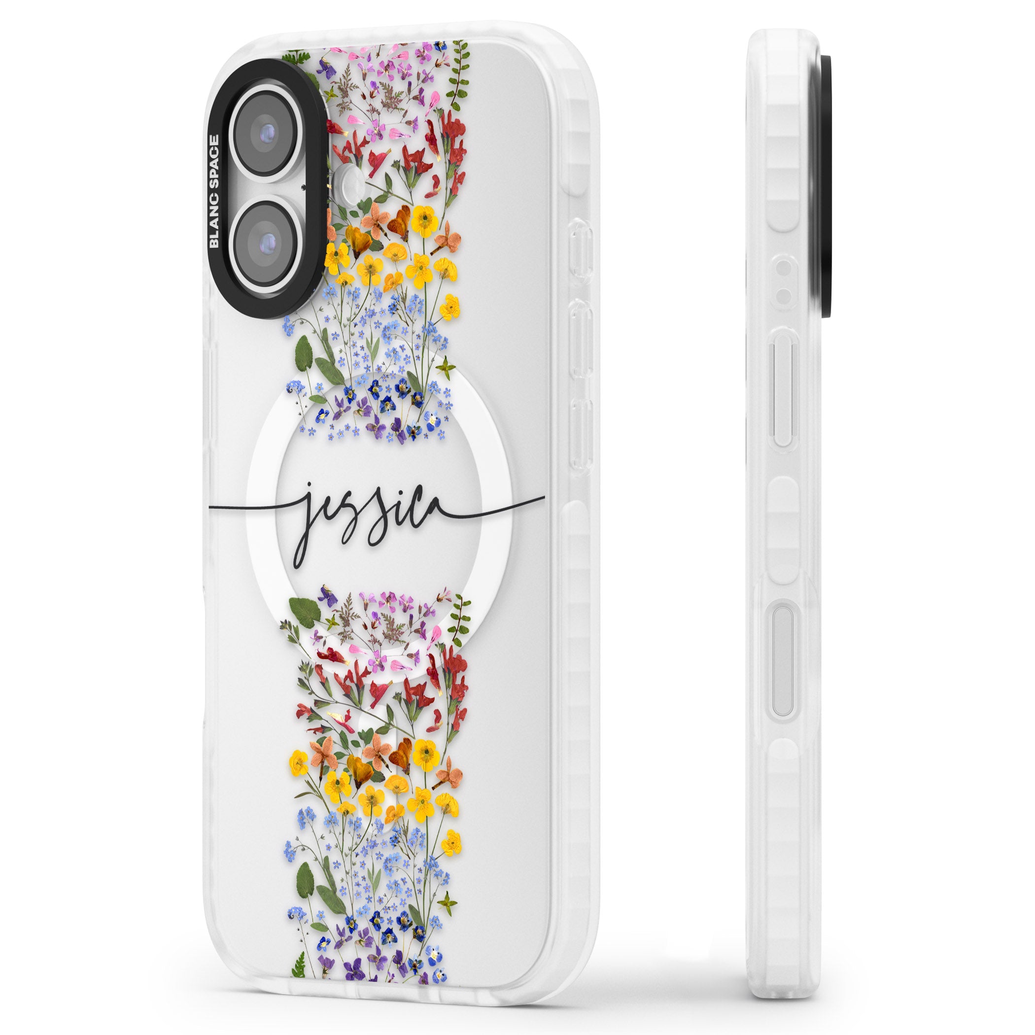 Personalised Wildflower Stripe iPhone 17 Impact Pro Clear Phone Case Side Profile