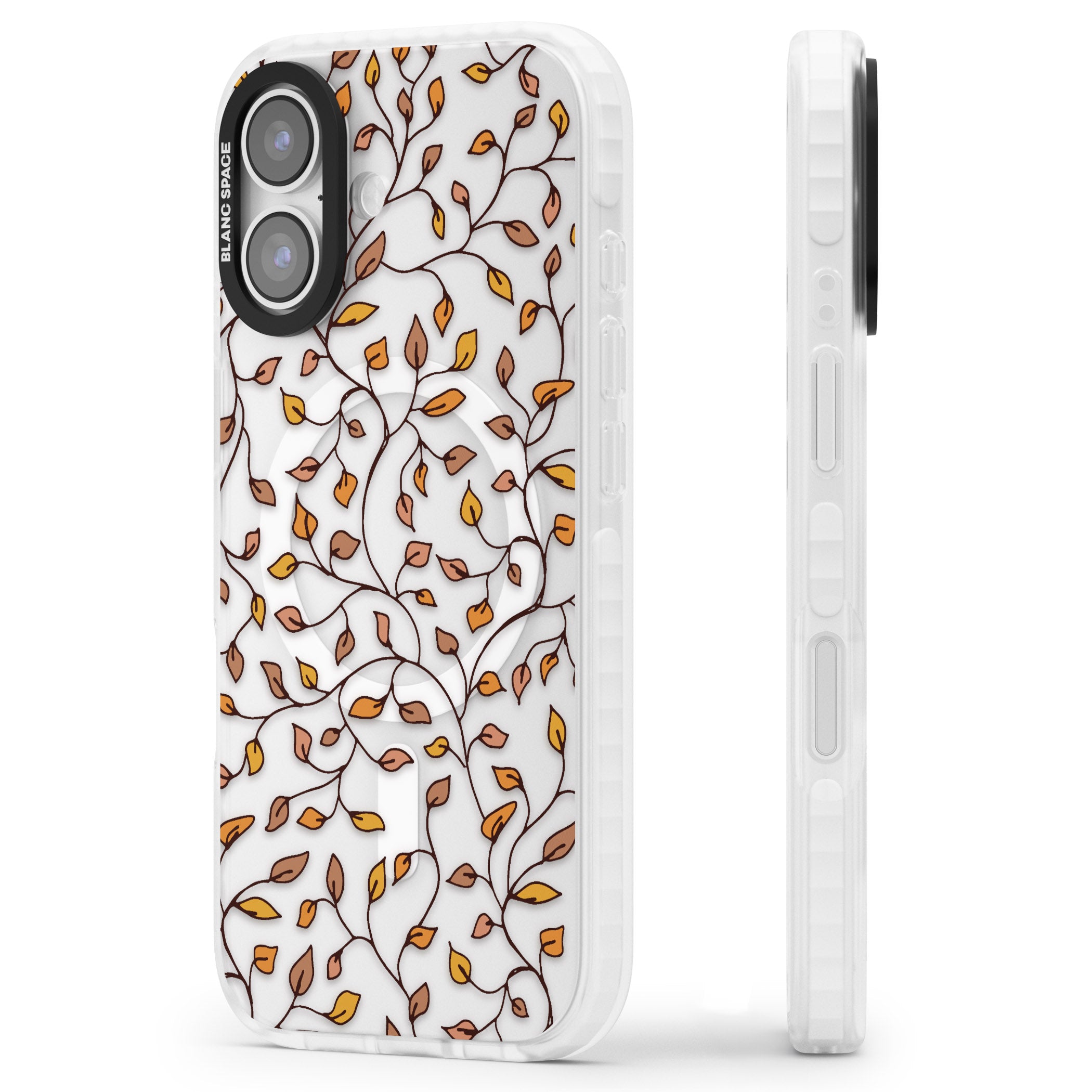 Personalised Autumn Leaves Pattern iPhone 17 Impact Pro Clear Phone Case Side Profile