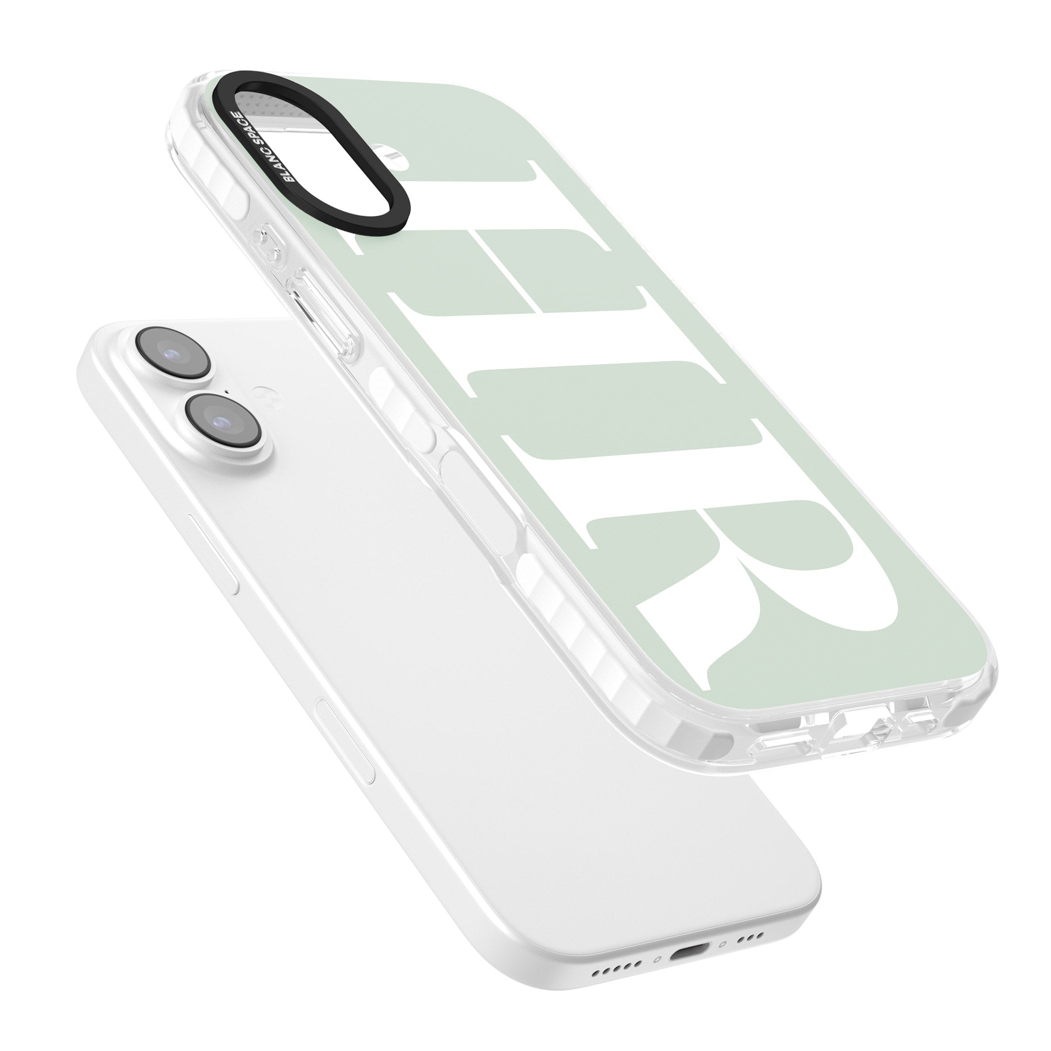 Personalised White & Seafoam Green Letters iPhone 17 Impact Pro Clear Phone Case Colours
