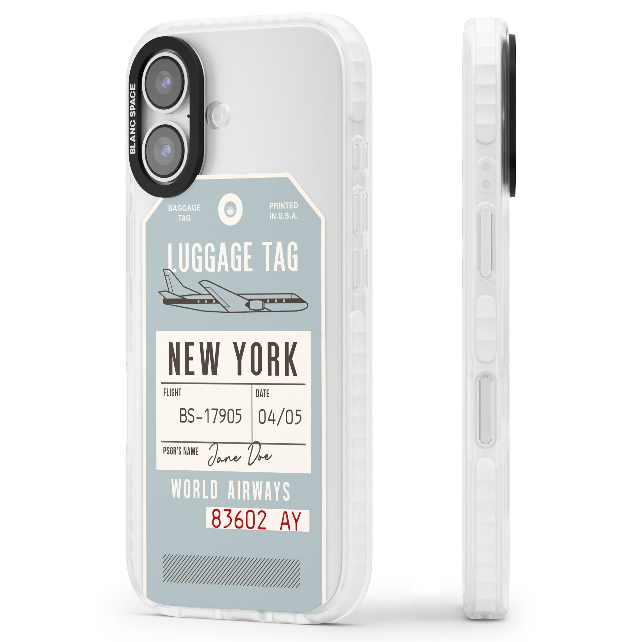 Personalised Vintage Usa Luggage Tag iPhone 17 Impact Pro Clear Phone Case Side Profile