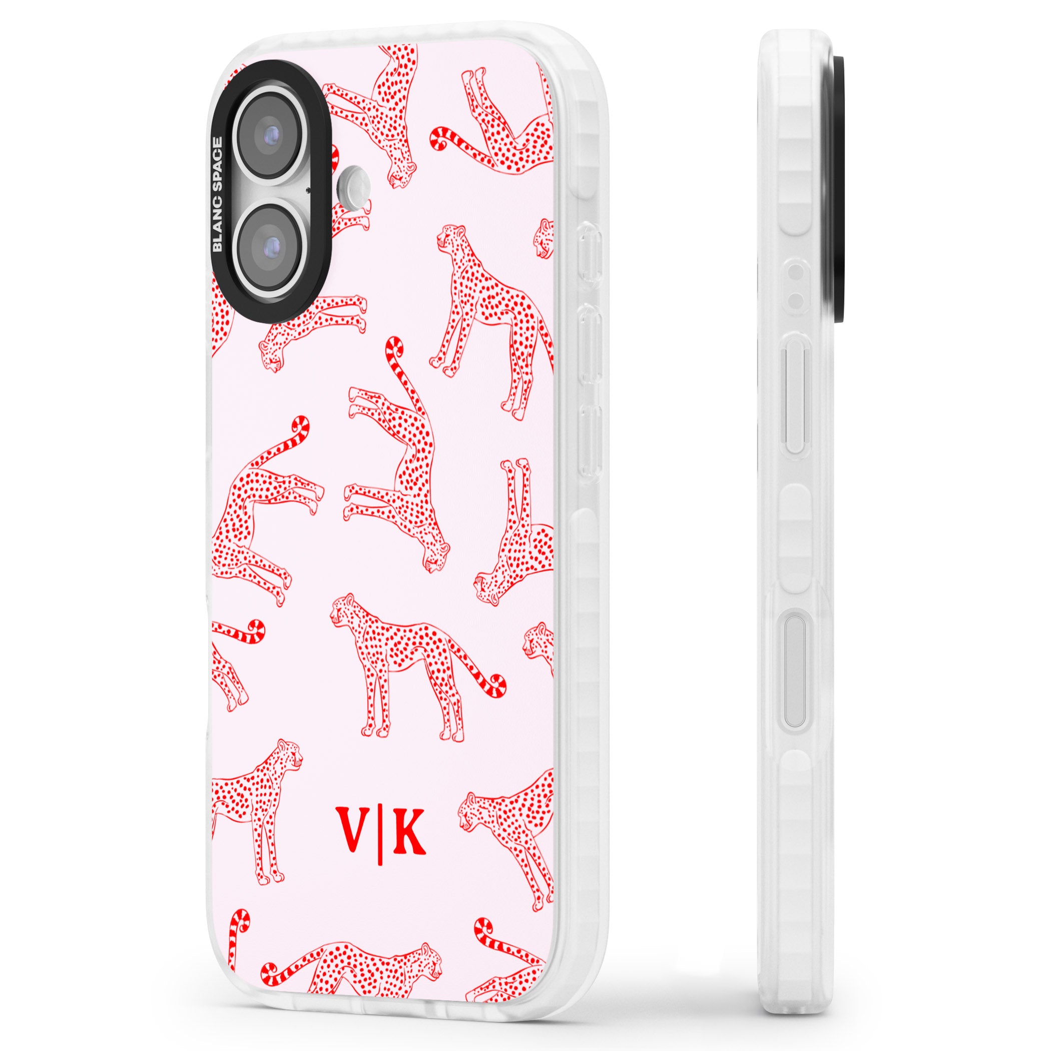 Personalised Red & Pink Cheetah iPhone 17 Impact Pro Clear Phone Case Side Profile