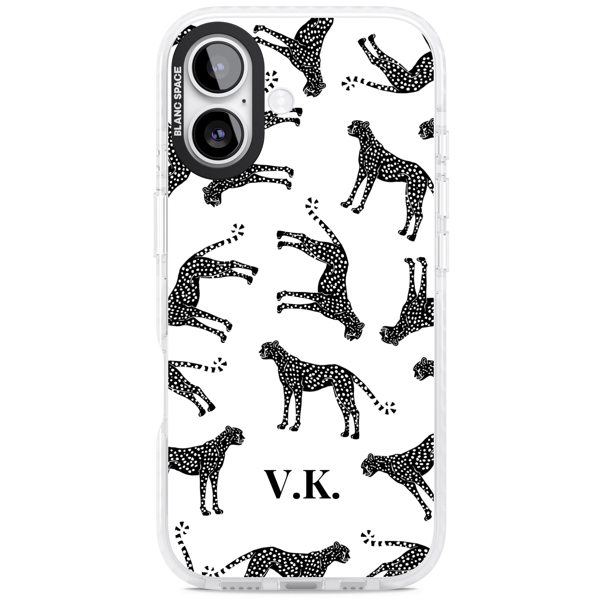 Personalised Black & White Cheetah Pattern iPhone 17 Impact Pro Clear Phone Case