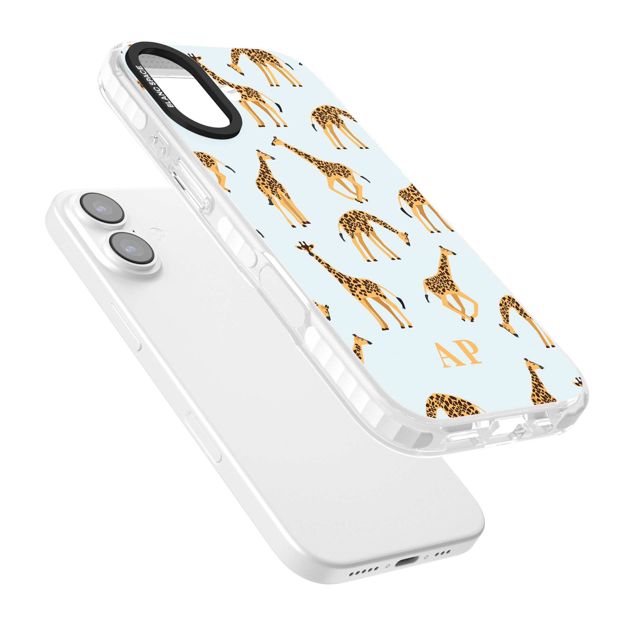 Personalised Safari Giraffe Pattern On Blue iPhone 17 Impact Pro Clear Phone Case Colours