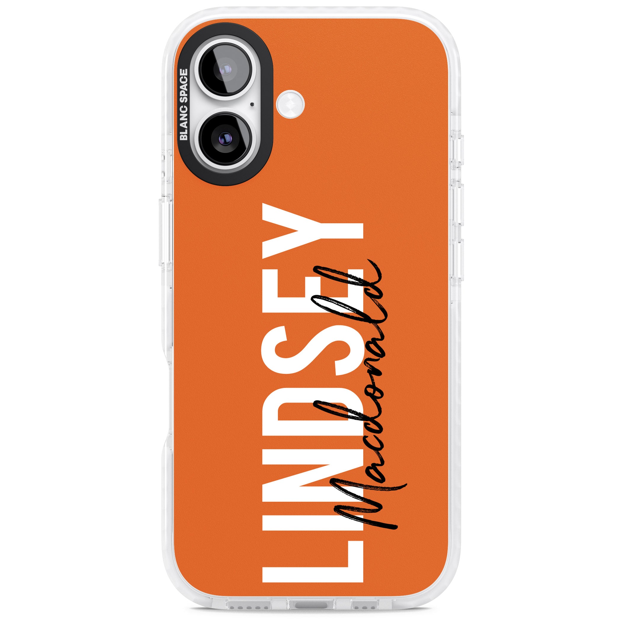 Personalised Bold Name: Orange iPhone 17 Impact Pro Clear Phone Case