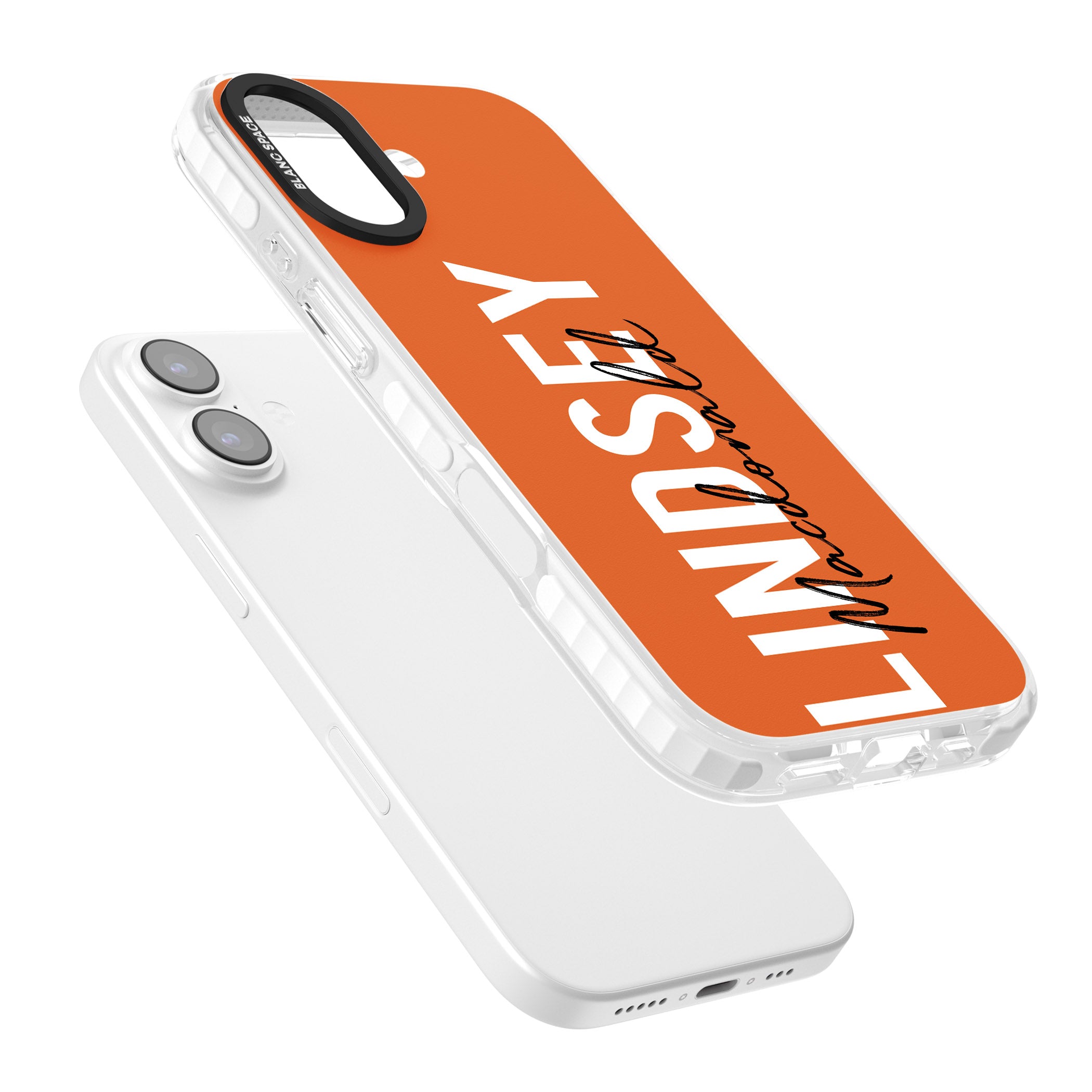 Personalised Bold Name: Orange iPhone 17 Impact Pro Clear Phone Case Colours