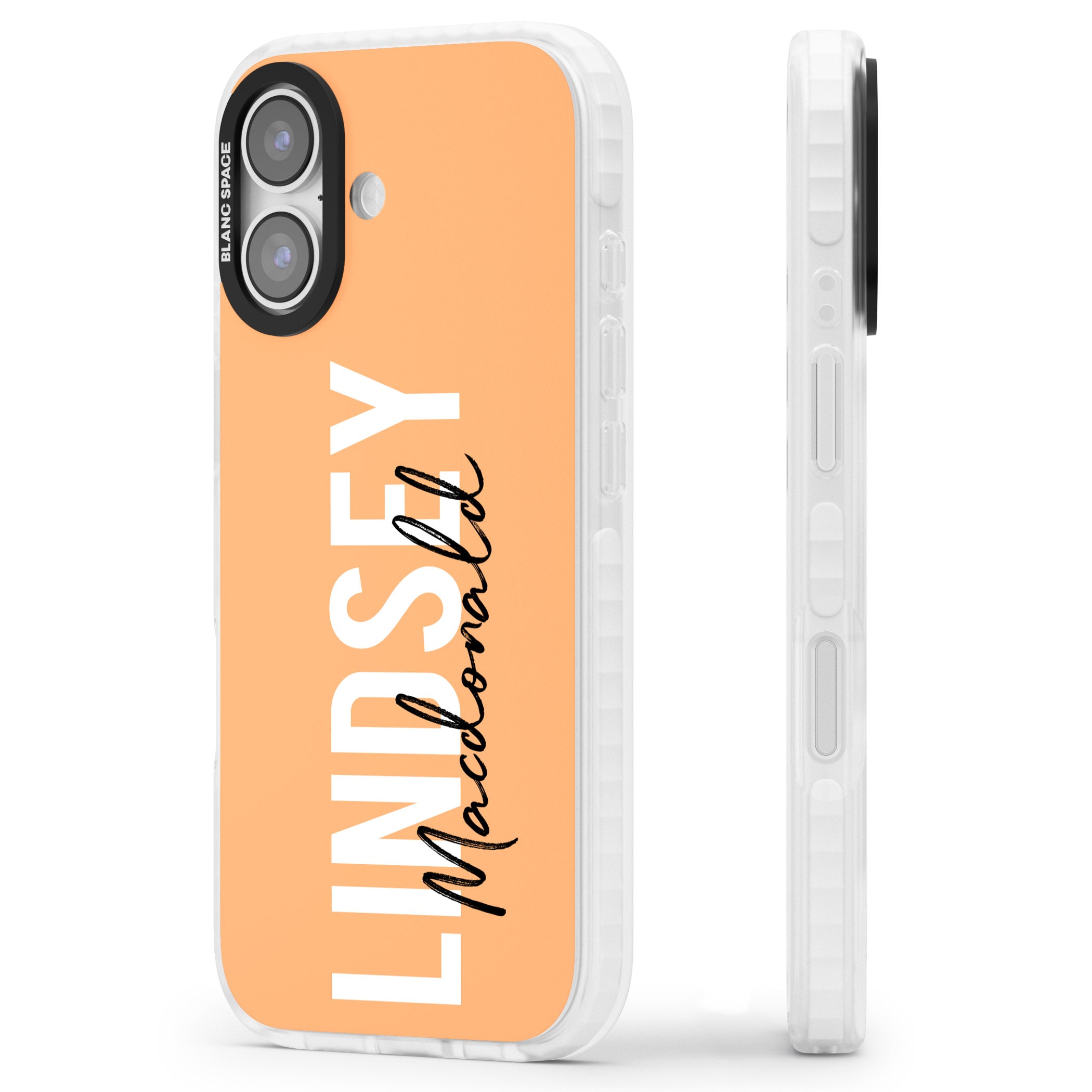 Personalised Bold Name: Peach iPhone 17 Impact Pro Clear Phone Case Side Profile