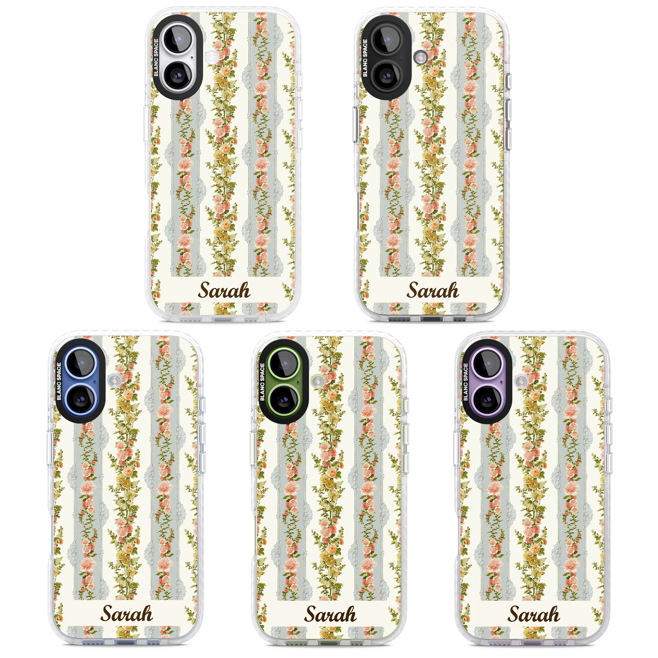 Personalised Vintage Floral Stripes iPhone 17 Impact Pro Clear Phone Case APT Impact Protection