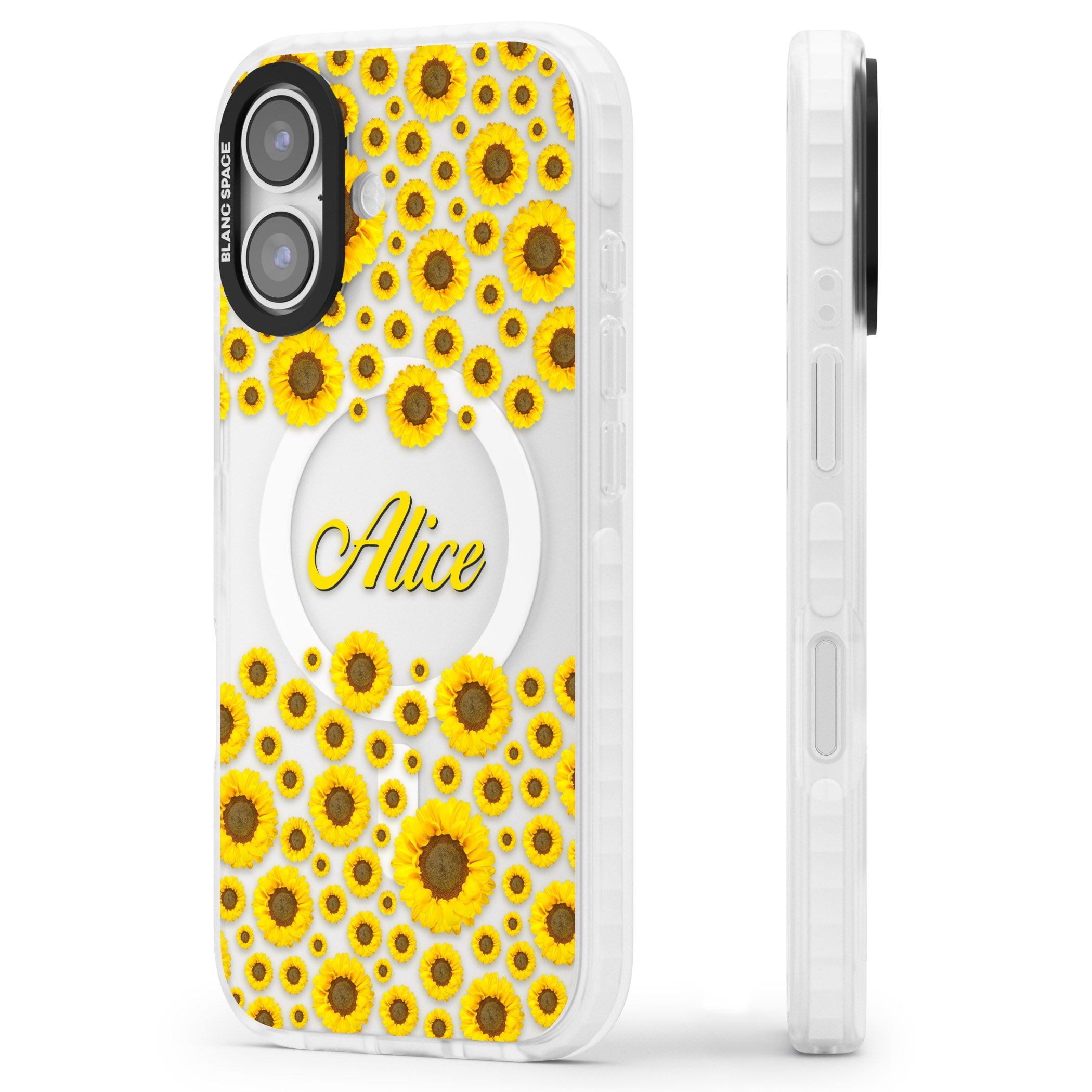 Personalised Sunflowers iPhone 17 Impact Pro Clear Phone Case Side Profile