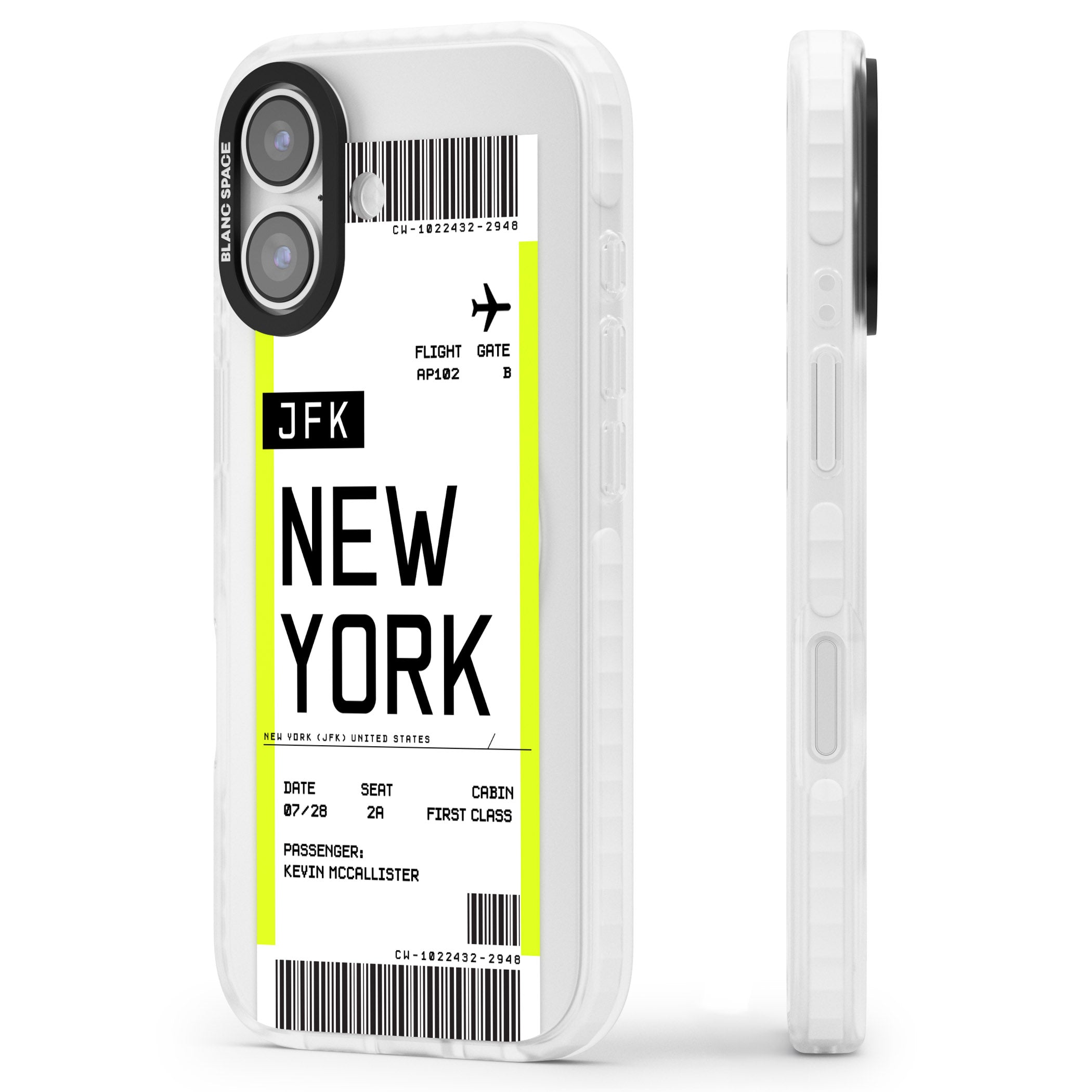 Personalised New York Boarding Pass iPhone 17 Impact Pro Clear Phone Case Side Profile