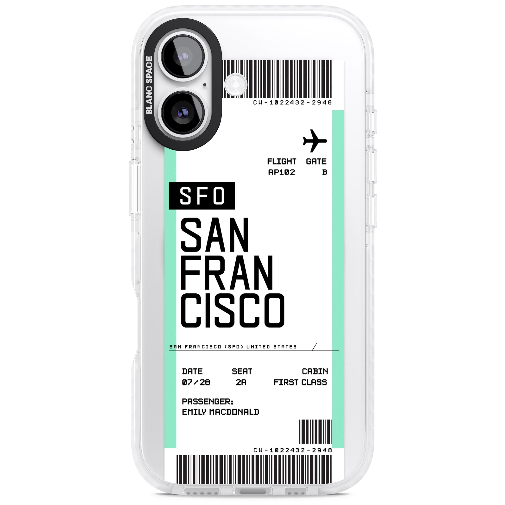 Personalised San Francisco Boarding Pass iPhone 17 Impact Pro Clear Phone Case