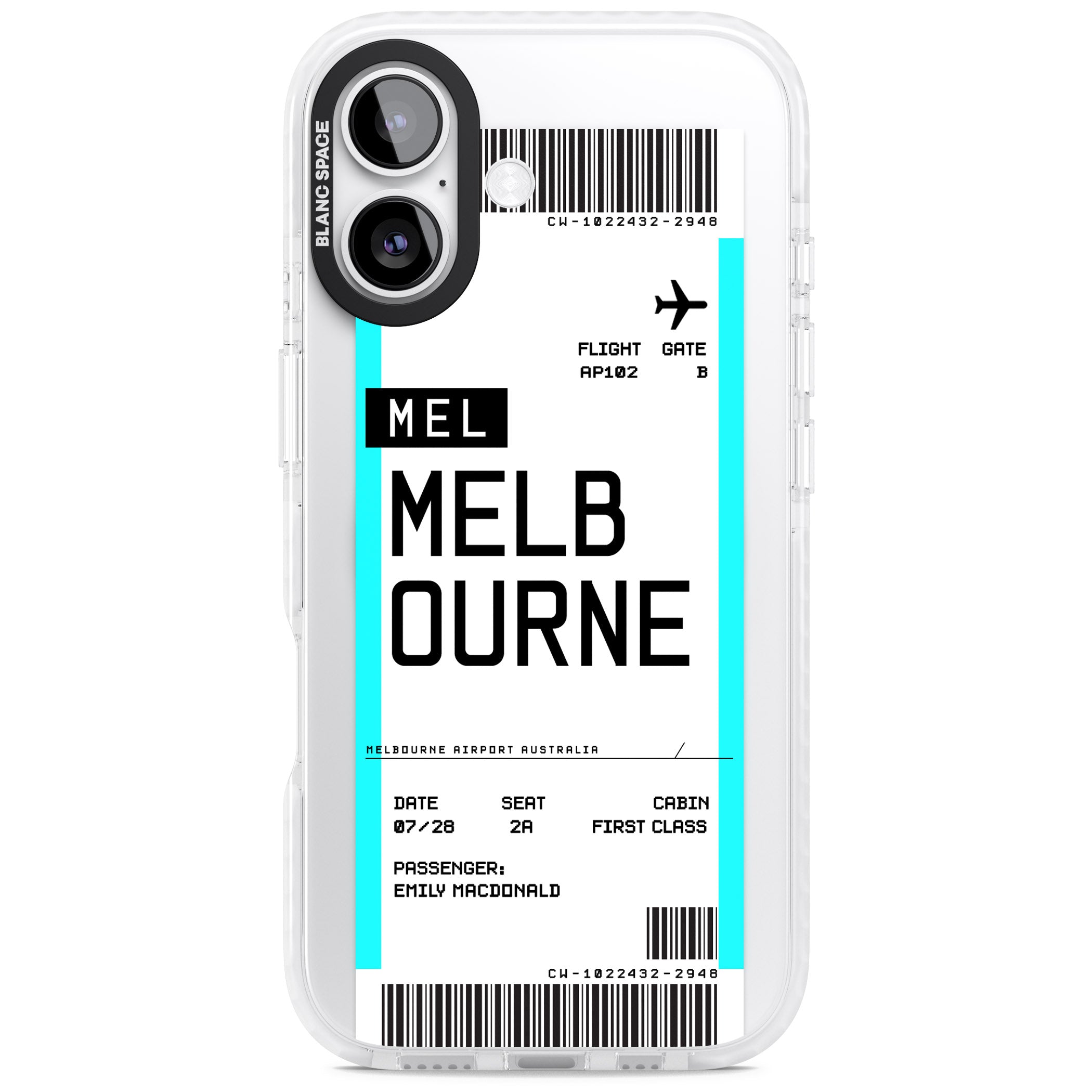 Personalised Melbourne Boarding Pass iPhone 17 Impact Pro Clear Phone Case