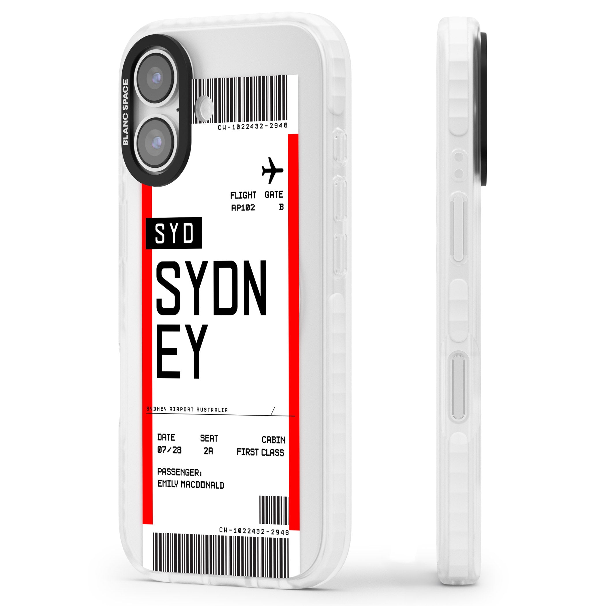 Personalised Sydney Boarding Pass iPhone 17 Impact Pro Clear Phone Case Side Profile
