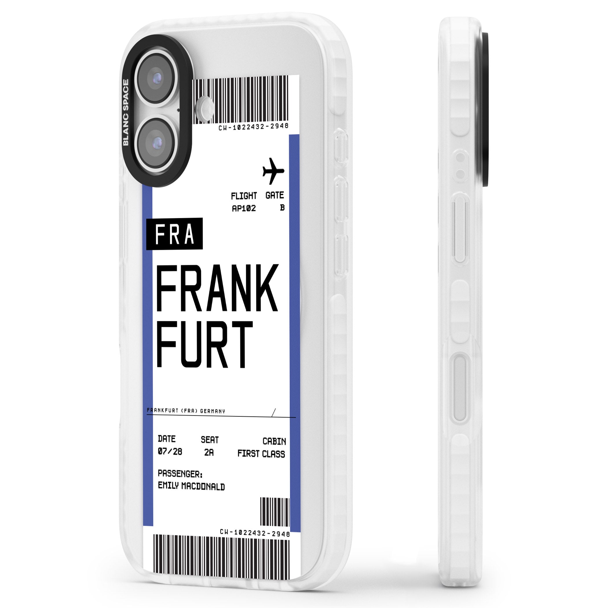 Personalised Frankfurt Boarding Pass iPhone 17 Impact Pro Clear Phone Case Side Profile