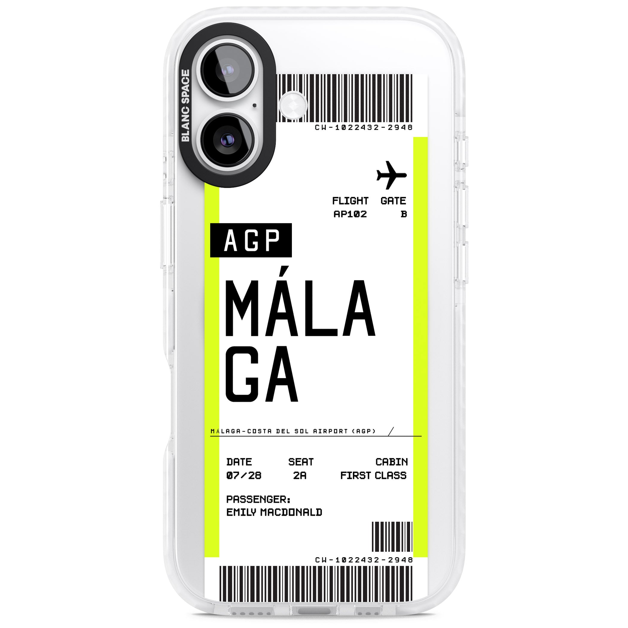 Personalised Málaga Boarding Pass iPhone 17 Impact Pro Clear Phone Case