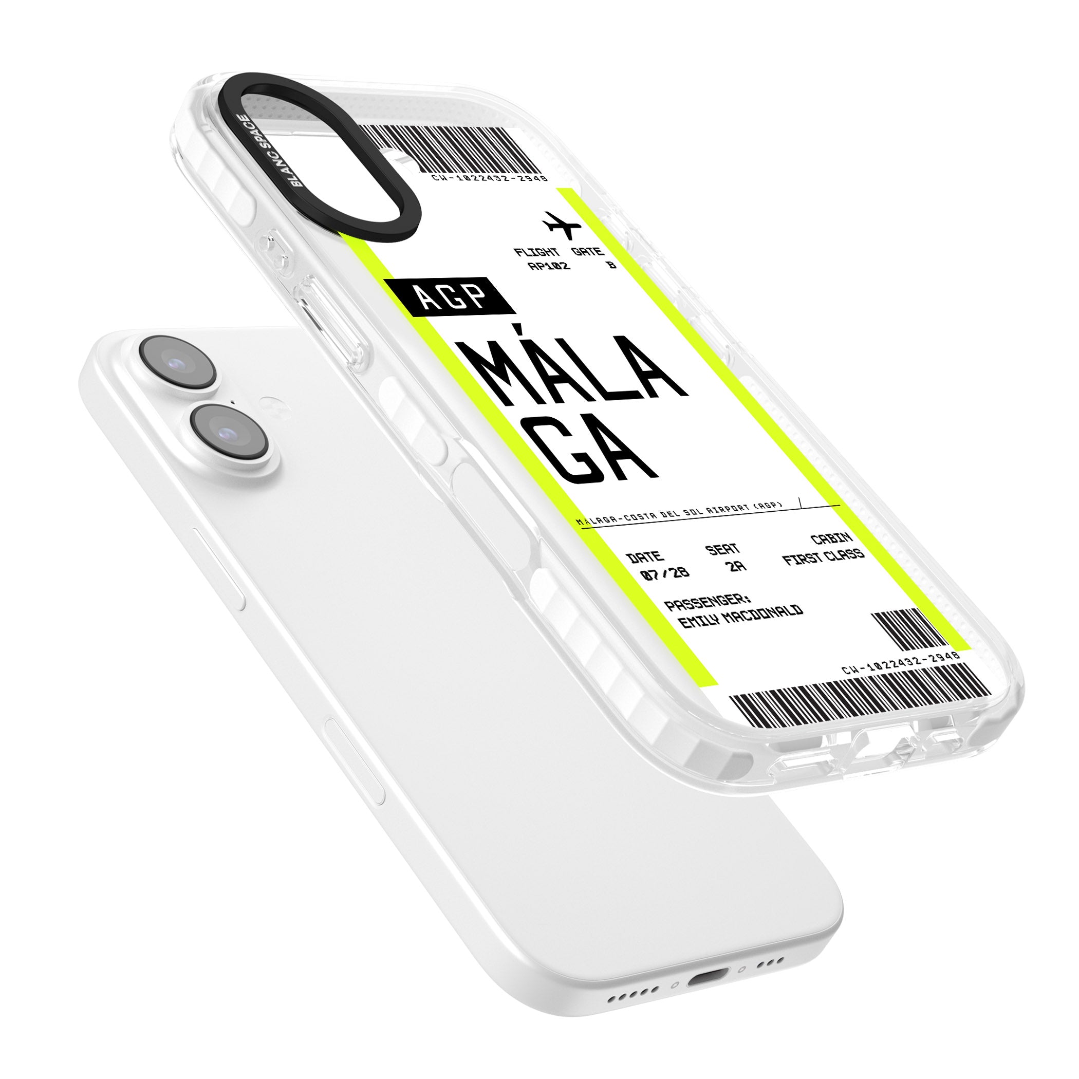 Personalised Málaga Boarding Pass iPhone 17 Impact Pro Clear Phone Case Colours