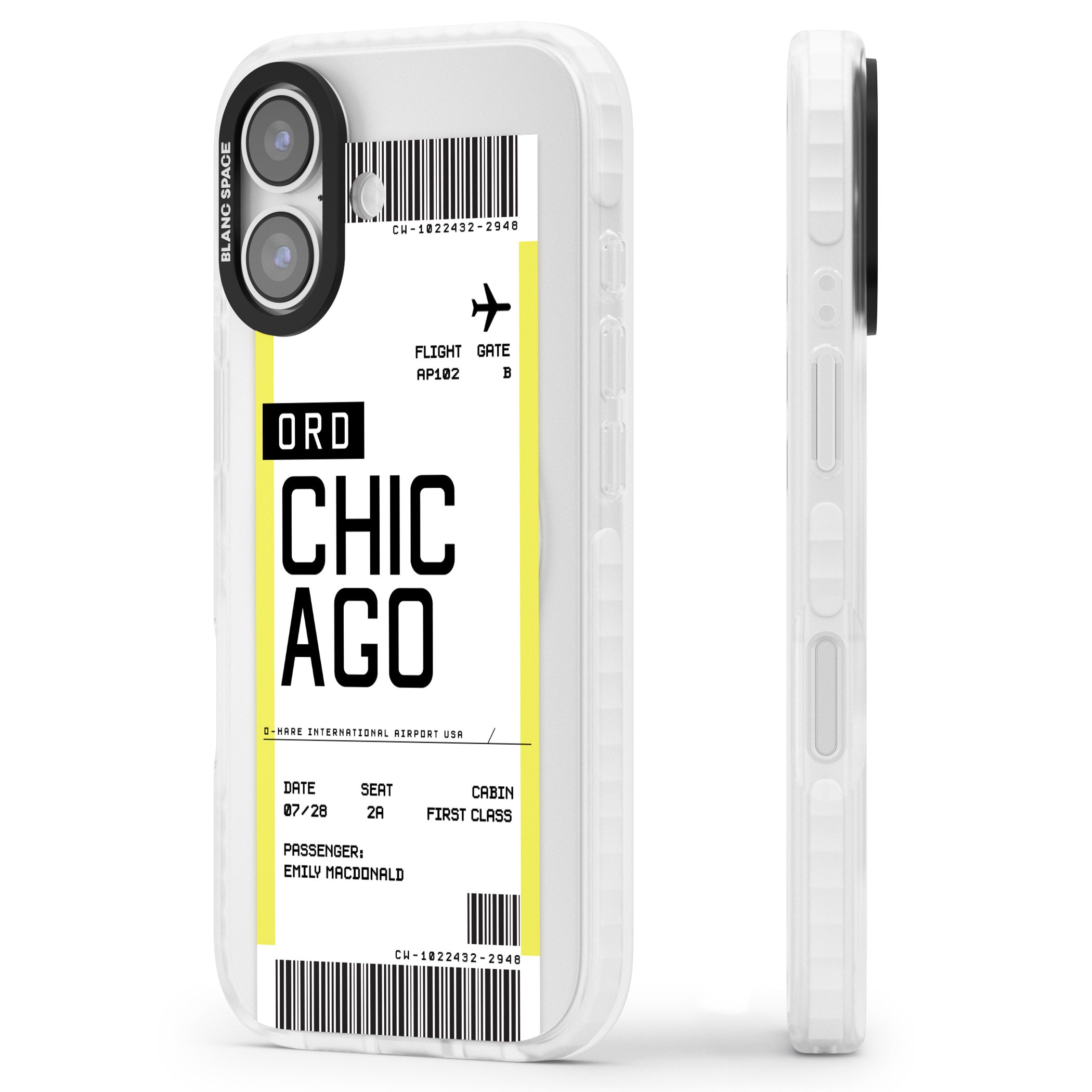Personalised Chicago Boarding Pass iPhone 17 Impact Pro Clear Phone Case Side Profile