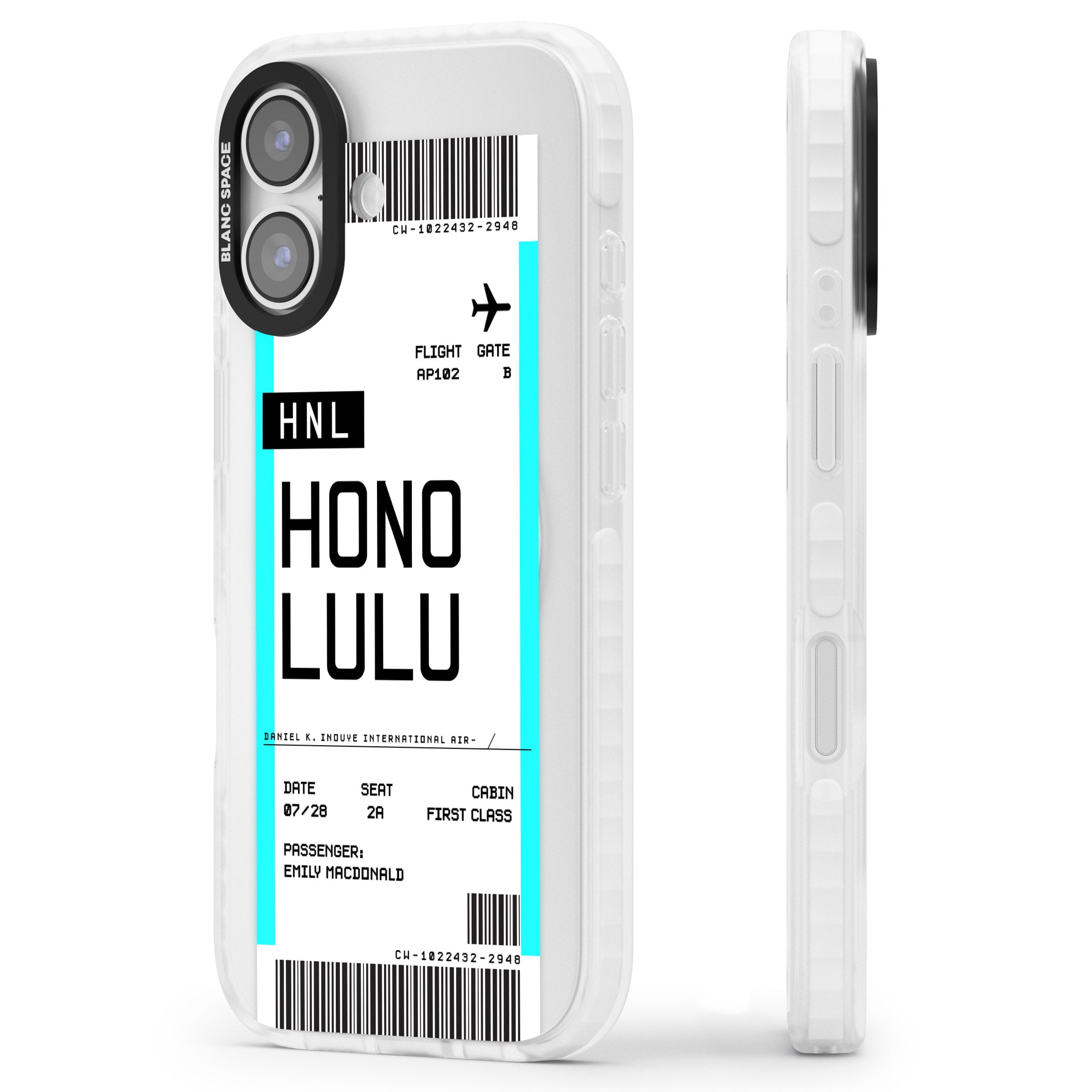 Personalised Honolulu Boarding Pass iPhone 17 Impact Pro Clear Phone Case Side Profile