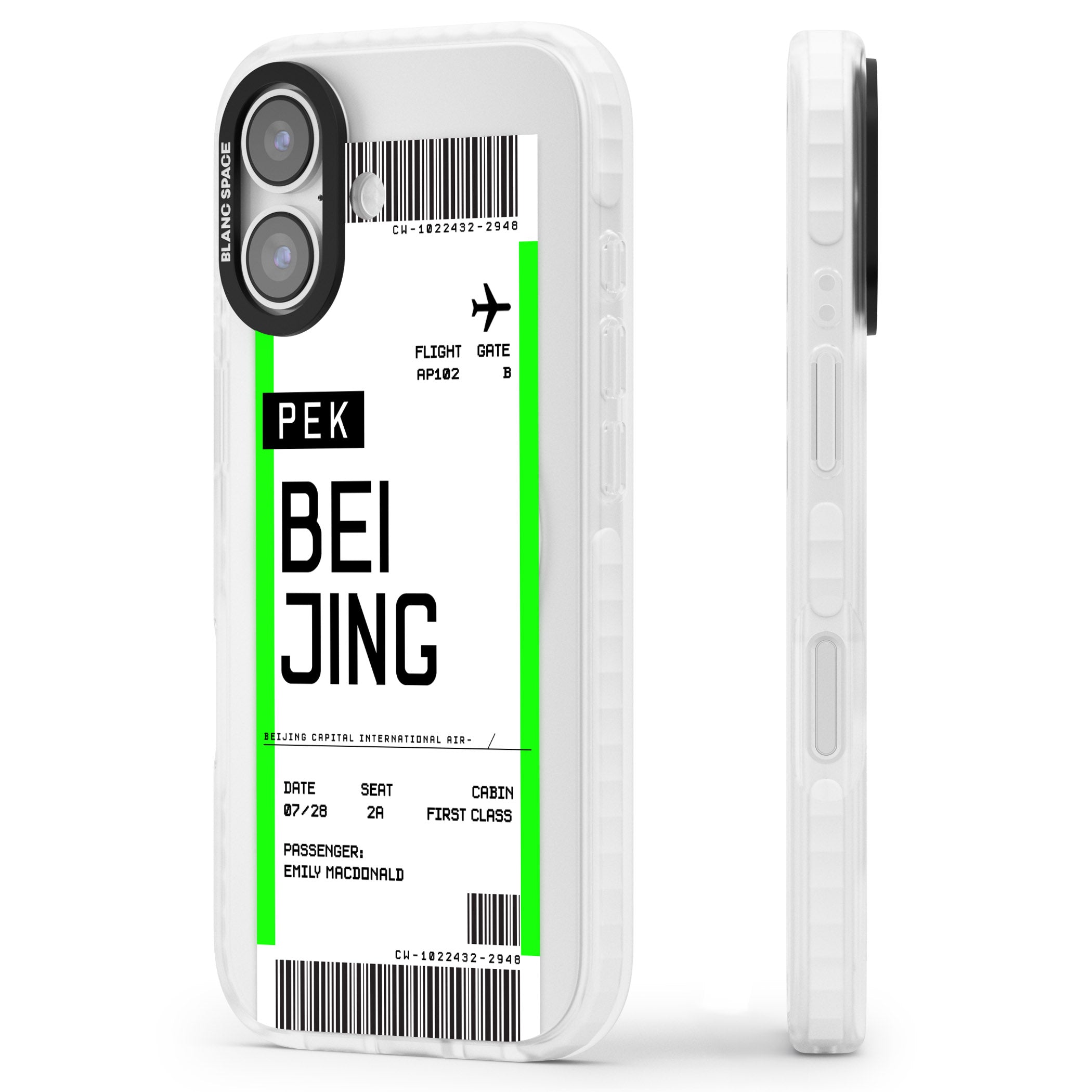 Personalised Beijing Boarding Pass iPhone 17 Impact Pro Clear Phone Case Side Profile