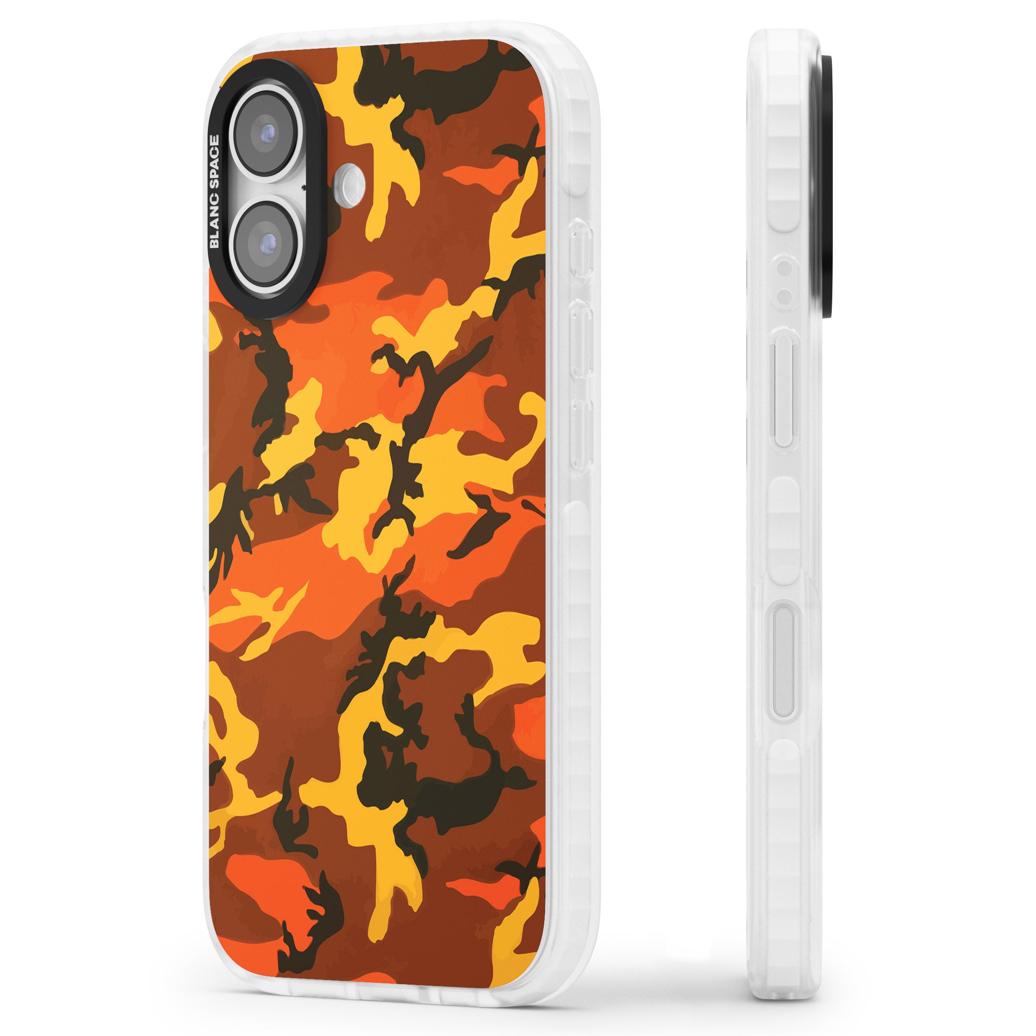 Orange Camo iPhone 17 Impact Pro Clear Phone Case Side Profile