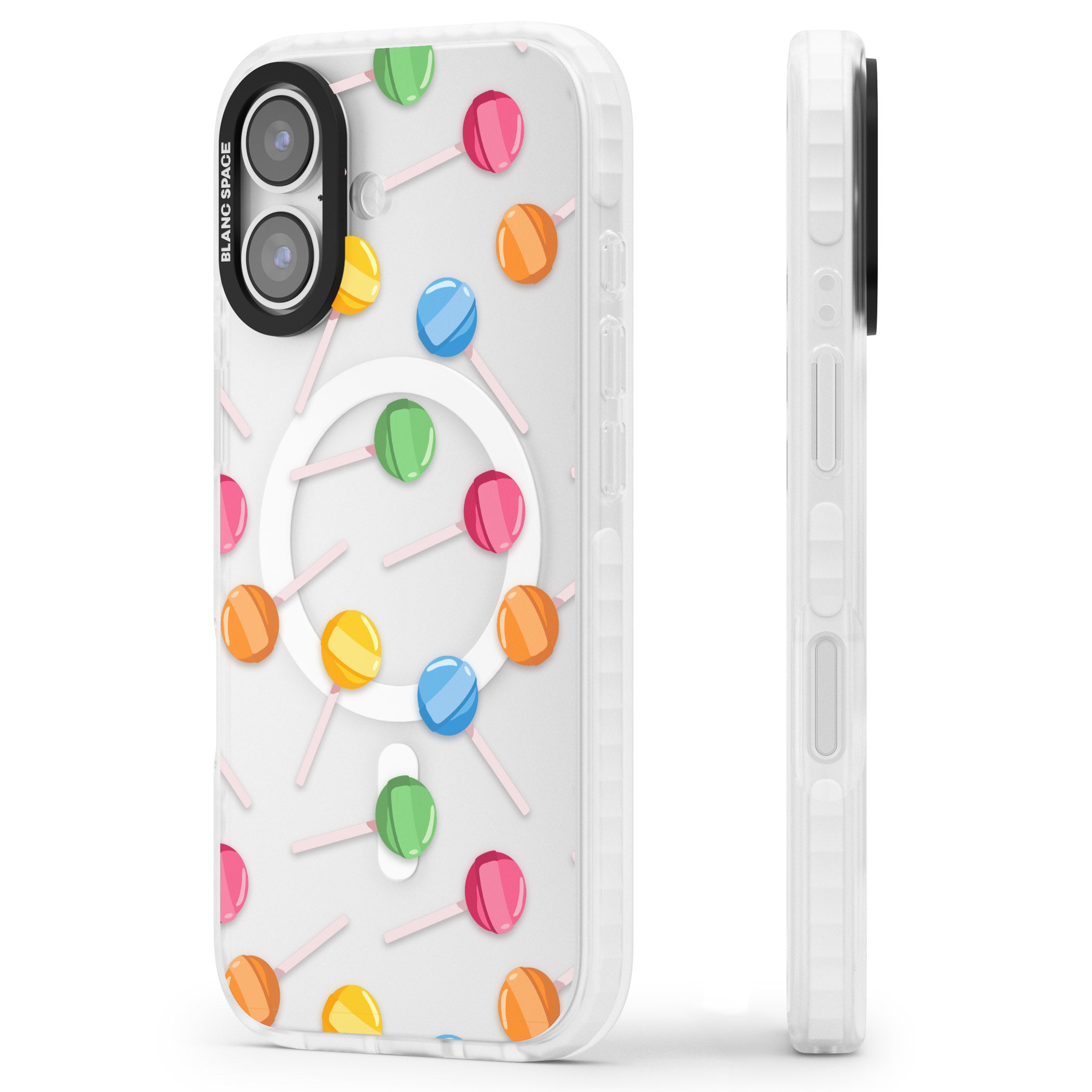 Lollipop Pattern iPhone 17 Impact Pro Clear Phone Case Side Profile