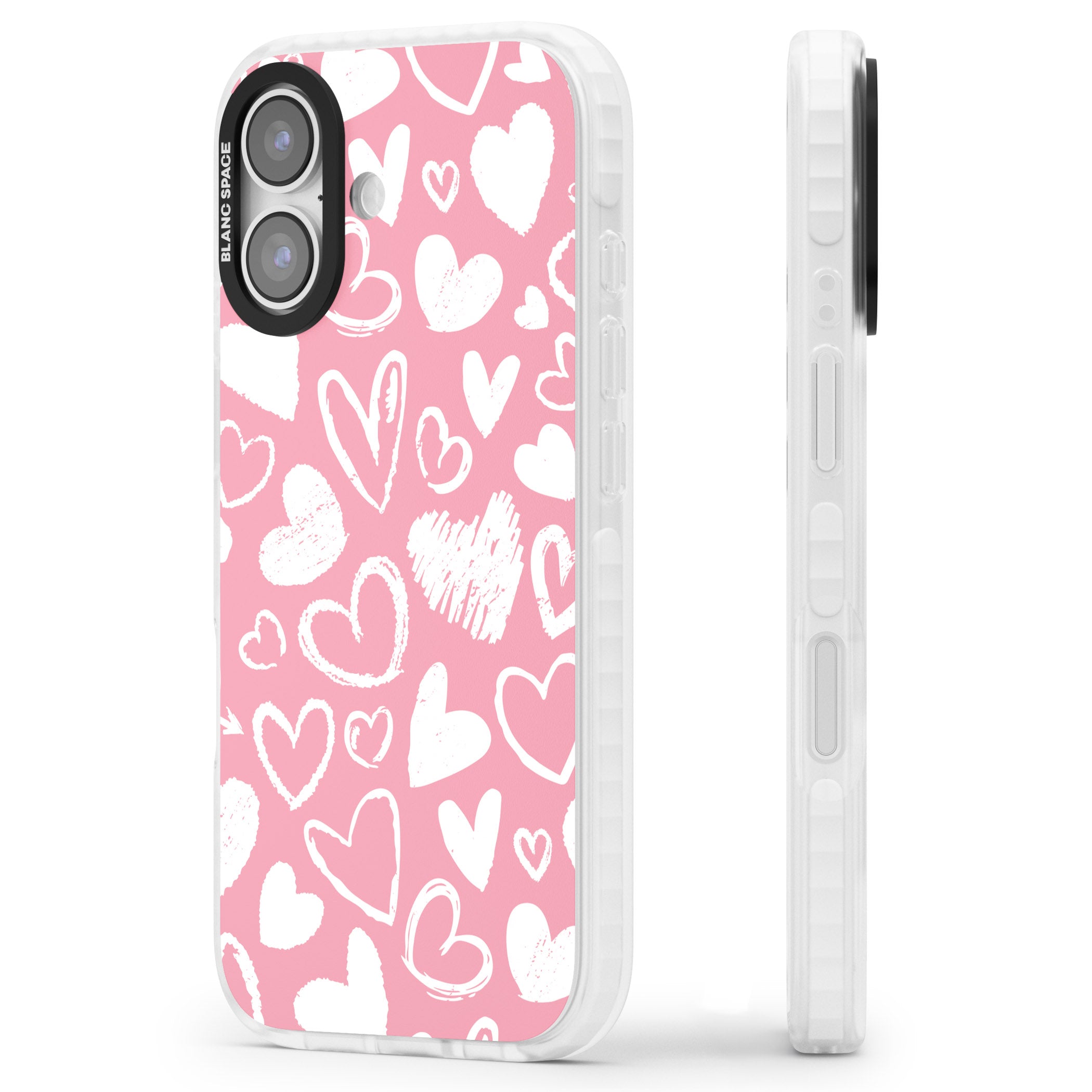 Chalk Hearts iPhone 17 Impact Pro Clear Phone Case Side Profile