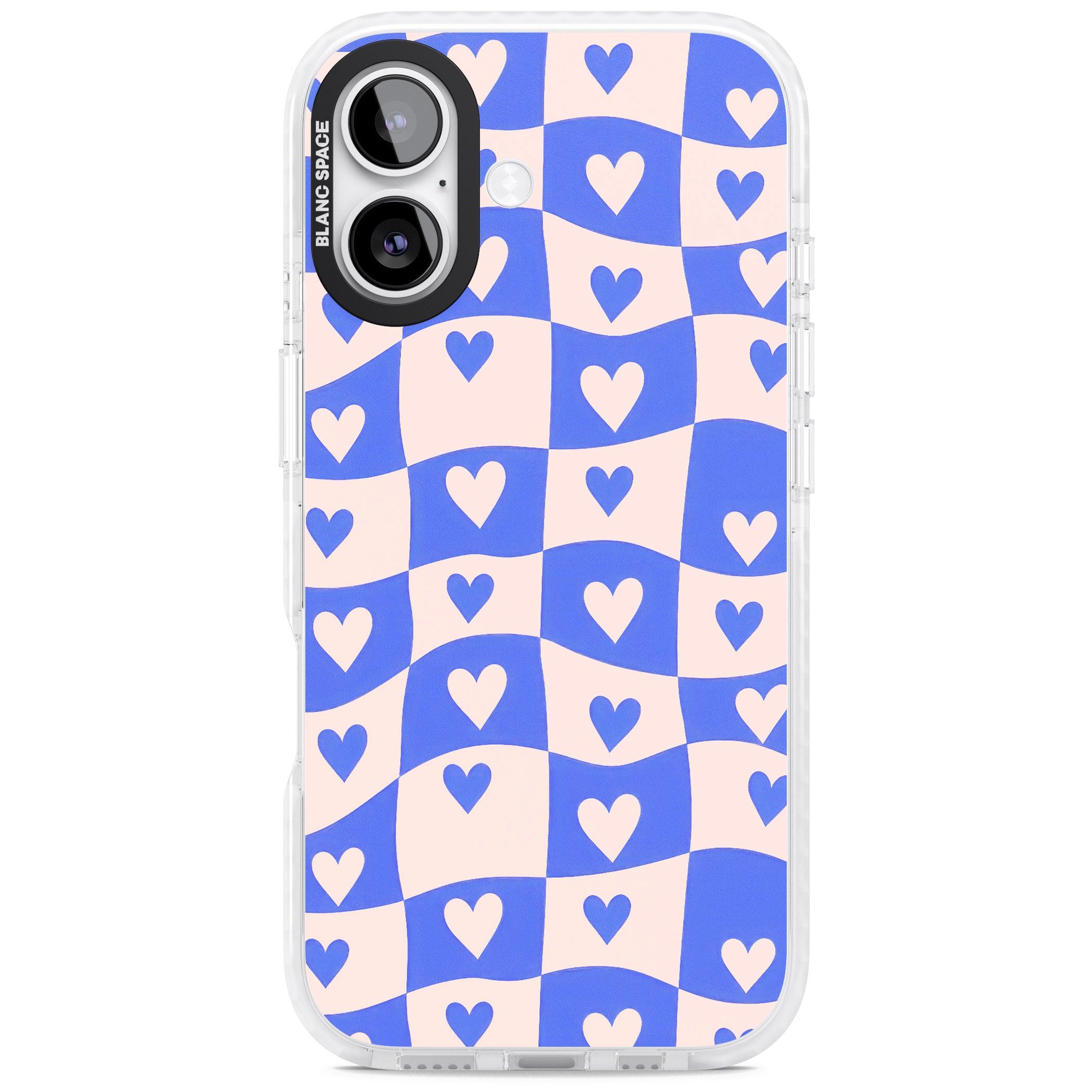 Blue Wavy Checked Hearts iPhone 17 Impact Pro Clear Phone Case