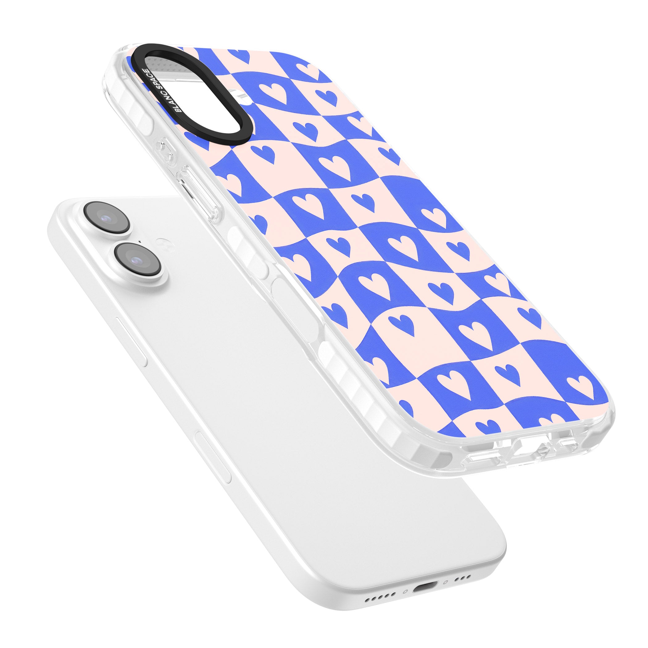 Blue Wavy Checked Hearts iPhone 17 Impact Pro Clear Phone Case Colours