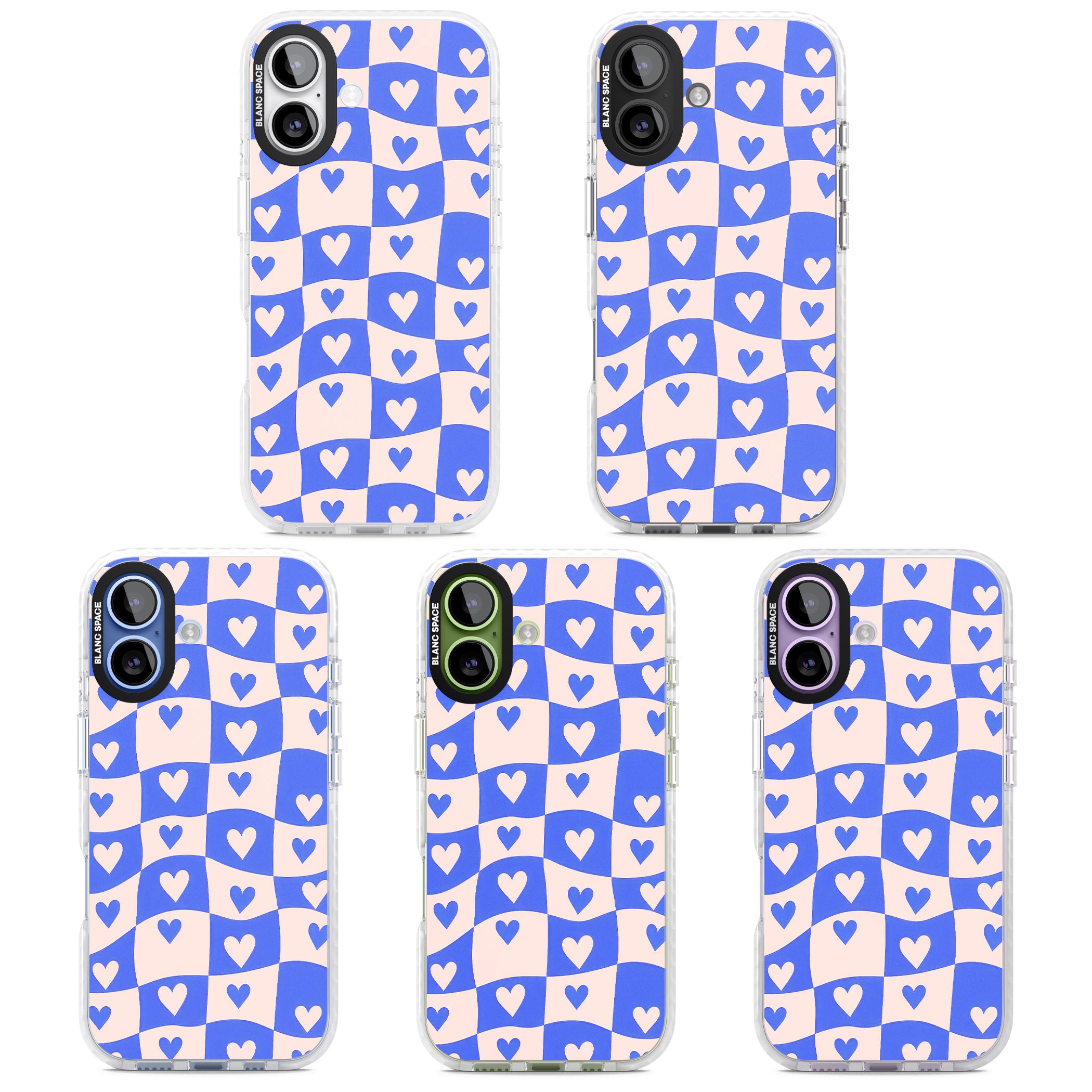 Blue Wavy Checked Hearts iPhone 17 Impact Pro Clear Phone Case APT Impact Protection