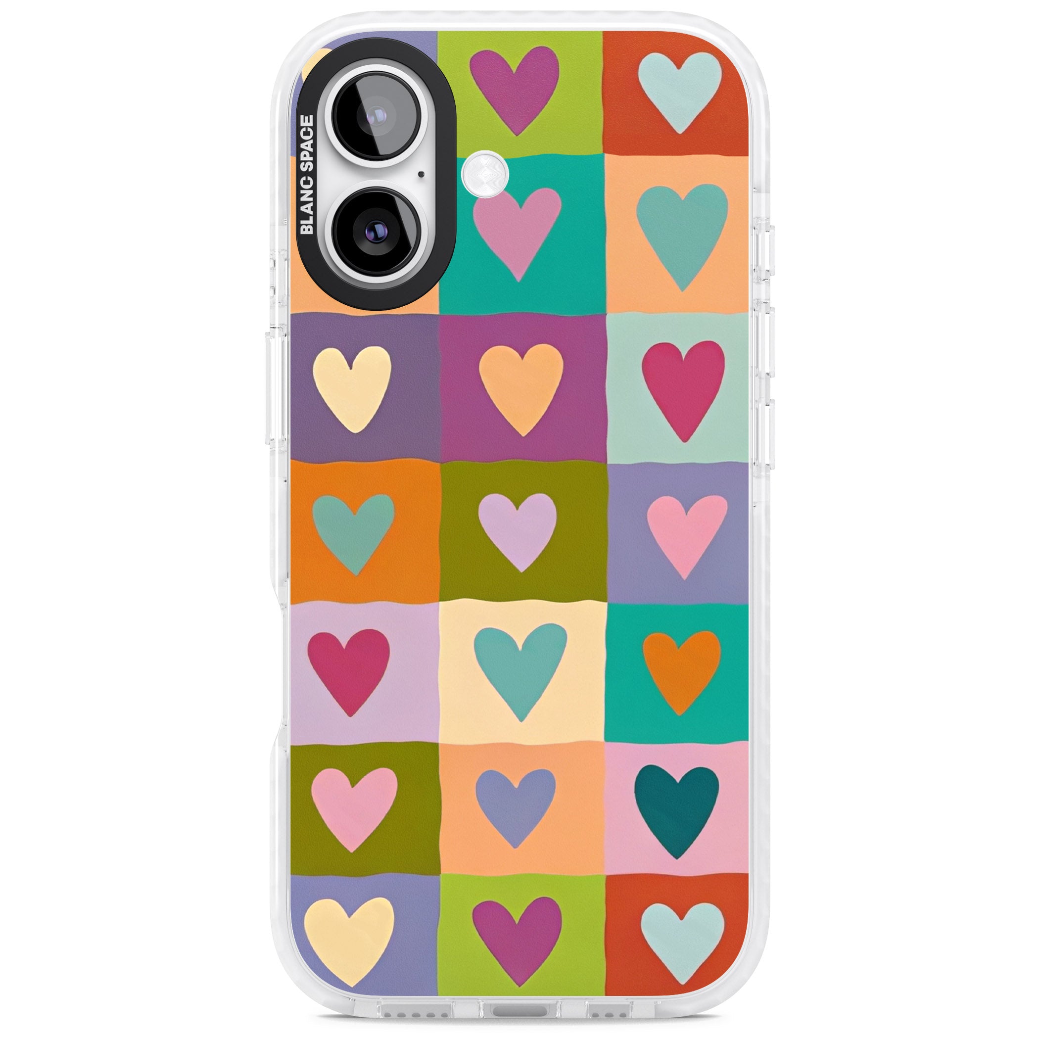 Multicolour Checked Hearts iPhone 17 Impact Pro Clear Phone Case