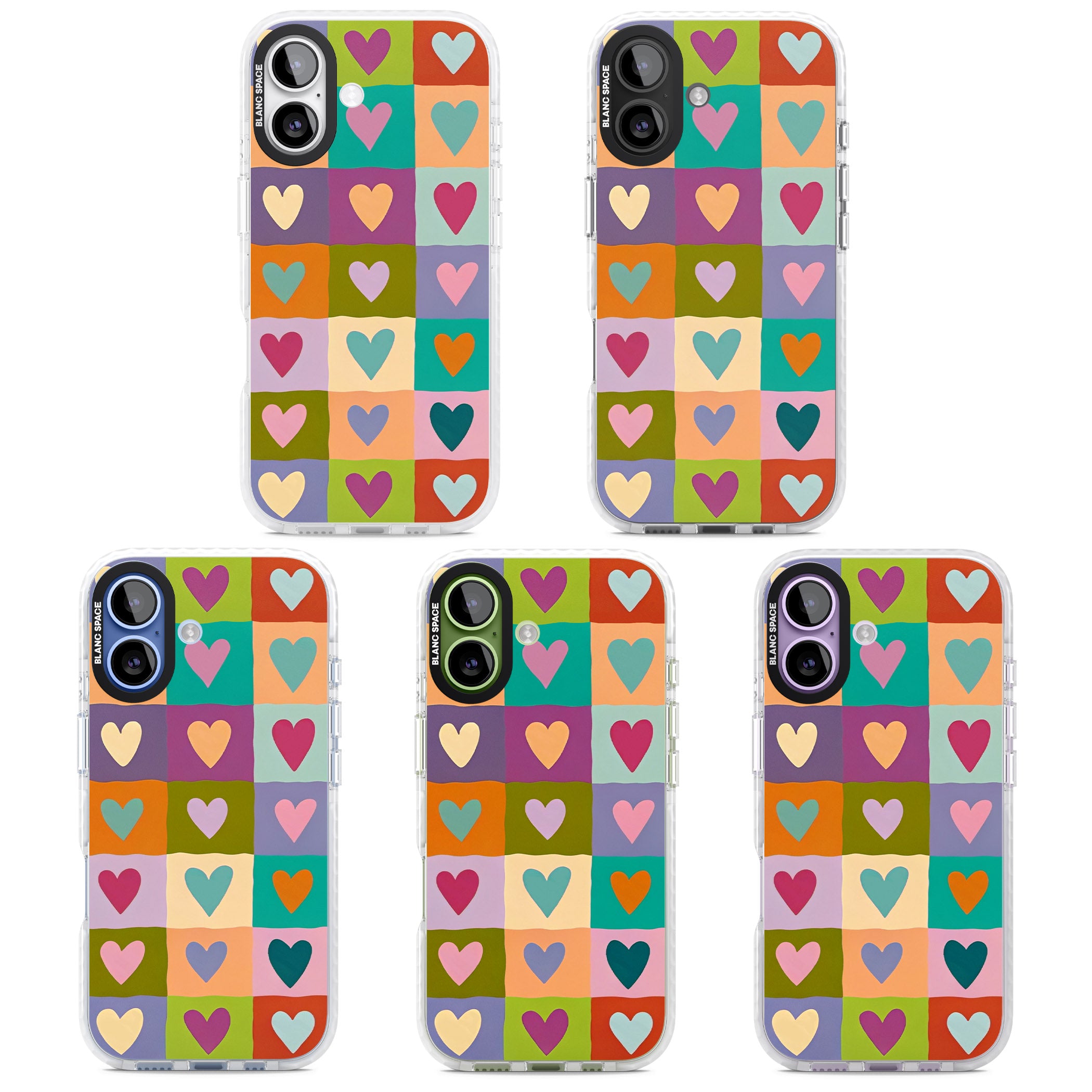 Multicolour Checked Hearts iPhone 17 Impact Pro Clear Phone Case APT Impact Protection
