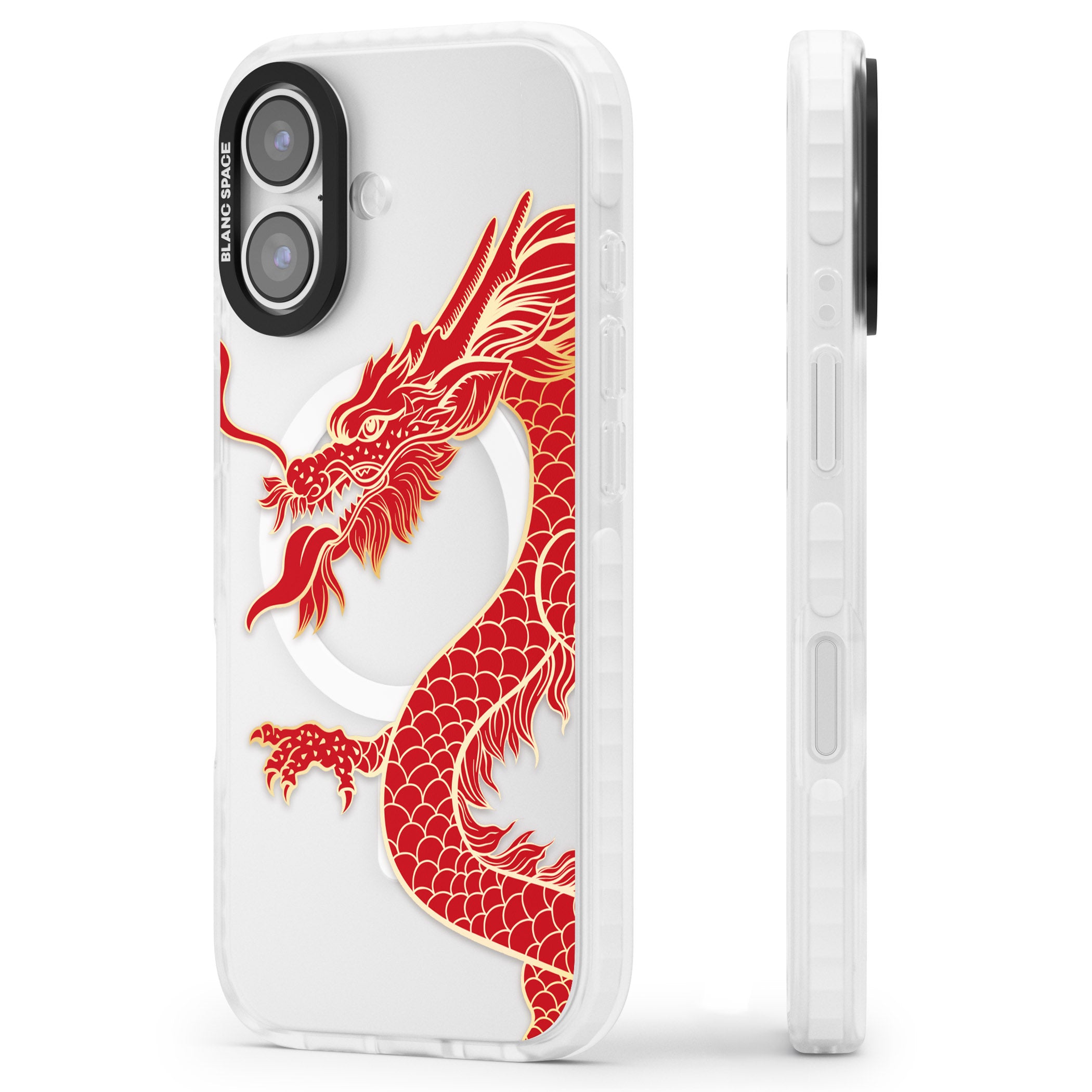 Large Red Dragon iPhone 17 Impact Pro Clear Phone Case Side Profile