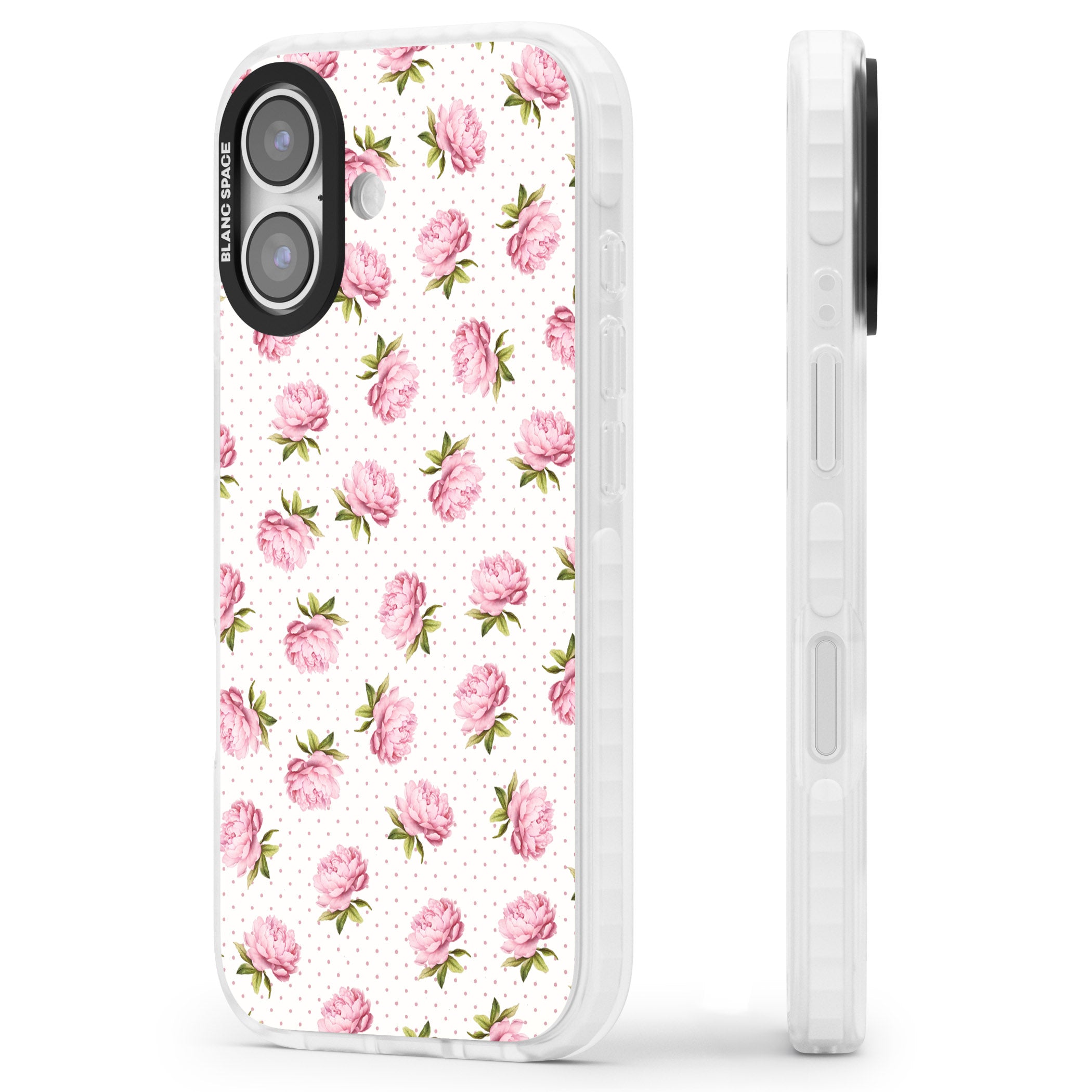 Soft Peonies iPhone 17 Impact Pro Clear Phone Case Side Profile