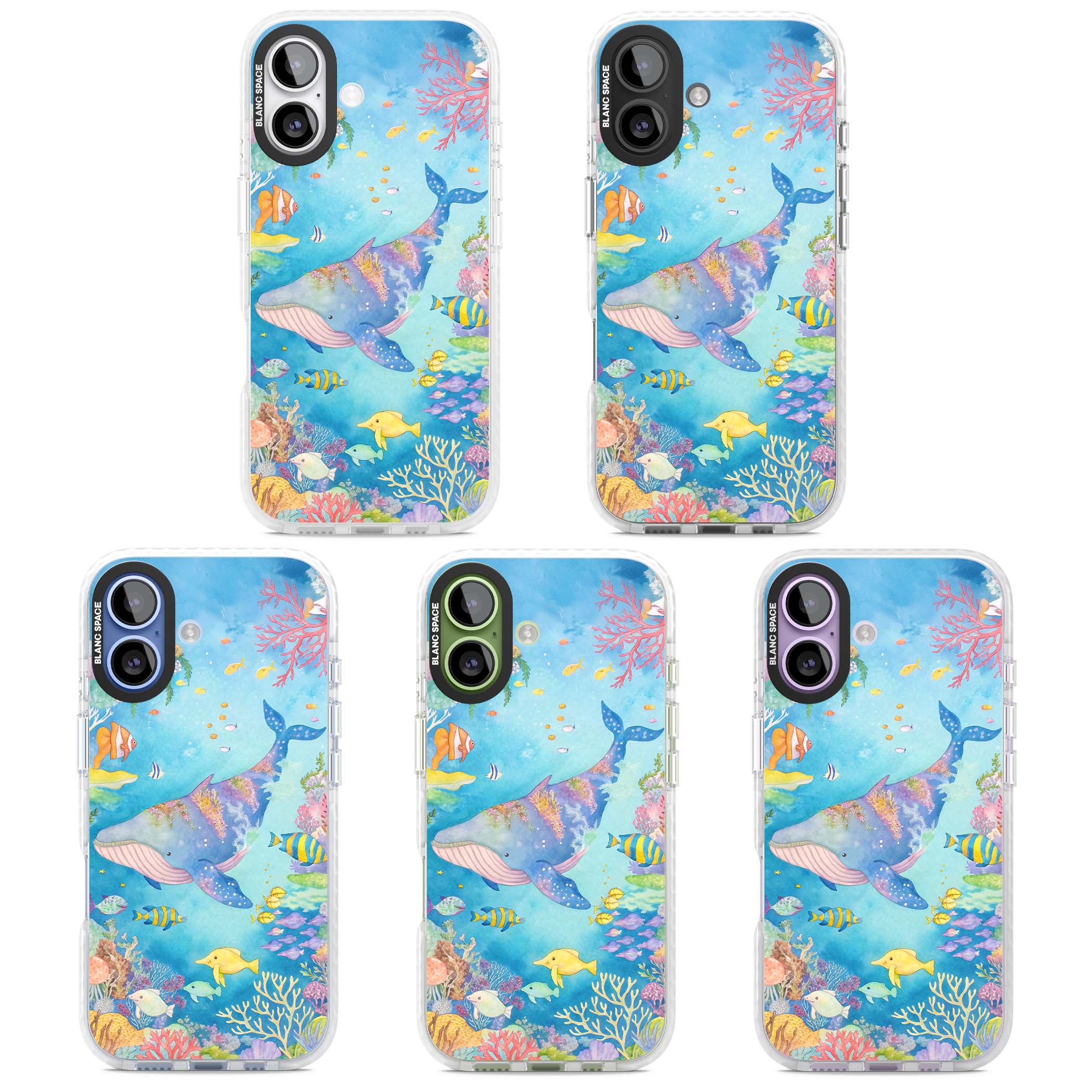 Coral Lagoon ocean iPhone case featuring a watercolour whale, coral reef and tropical fish | Impact Magsafe case for iPhone 17