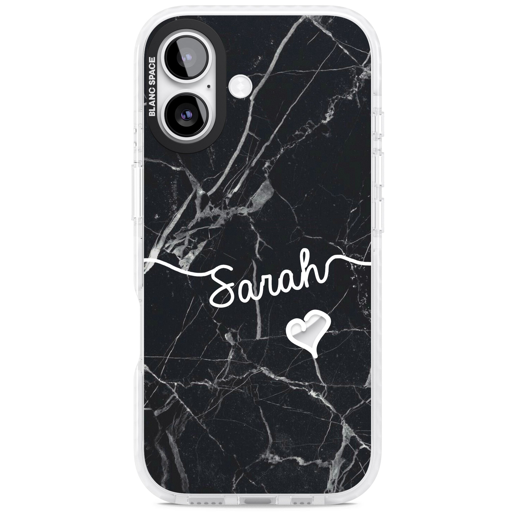 Personalised Black Marble Heart iPhone 17 Impact Pro Clear Phone Case