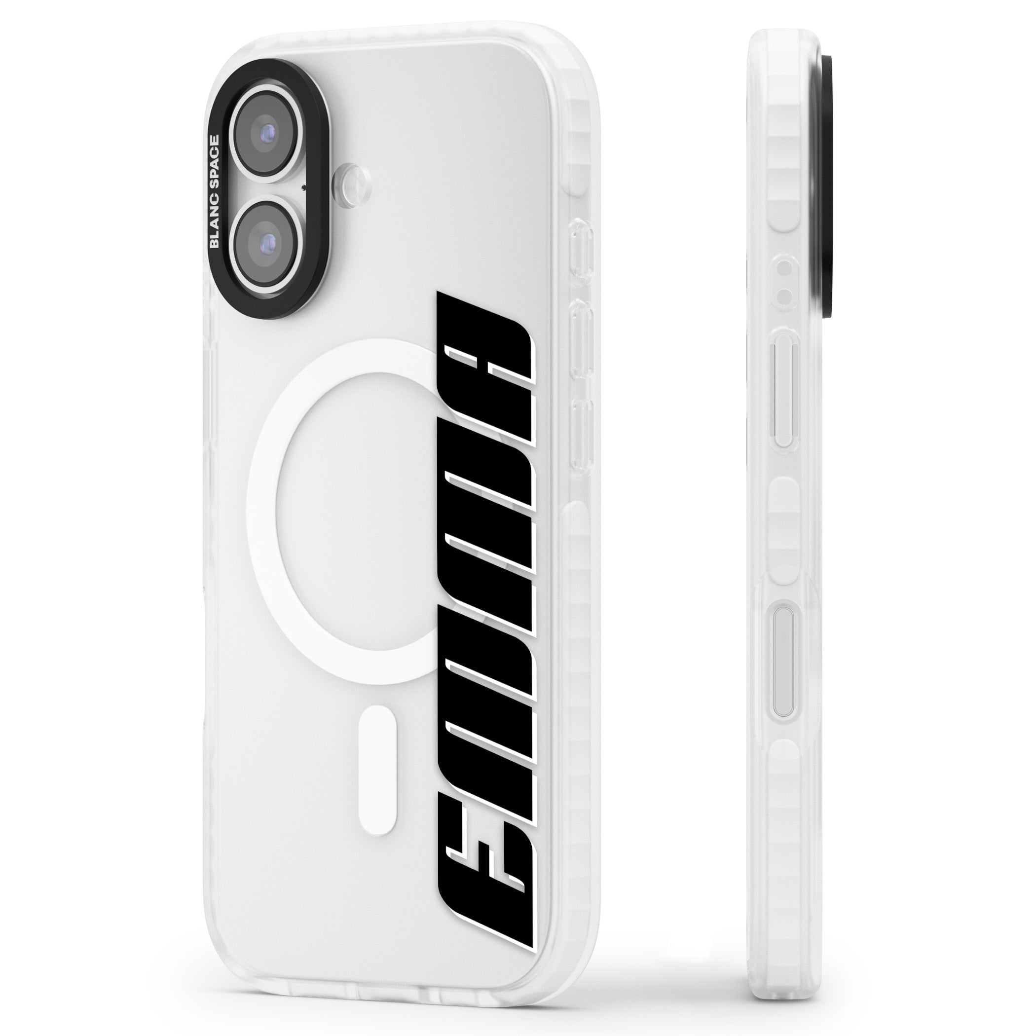 Personalised Vertical Bold Name iPhone 17 Impact Pro Clear Phone Case Side Profile