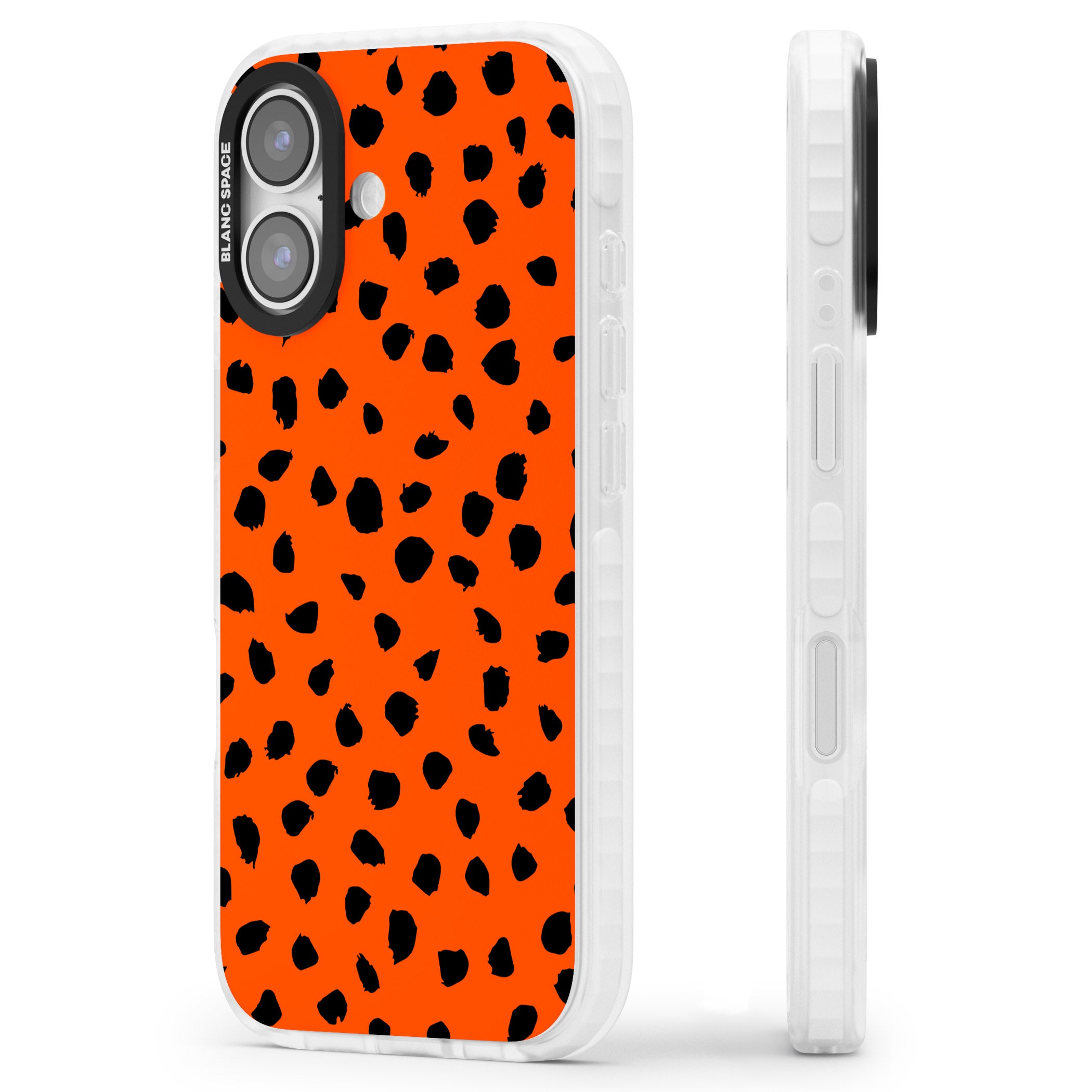 Bold Red Spot Print iPhone 17 Impact Pro Clear Phone Case Side Profile