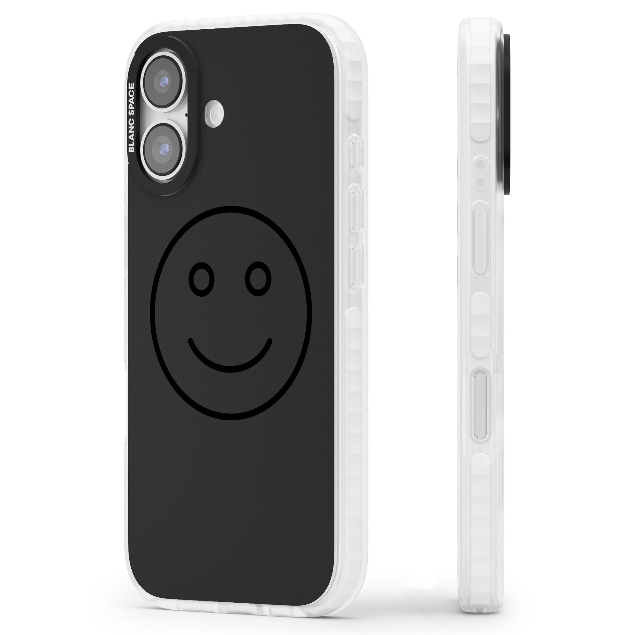 Dark Smiley Face iPhone 17 Impact Pro Clear Phone Case Side Profile
