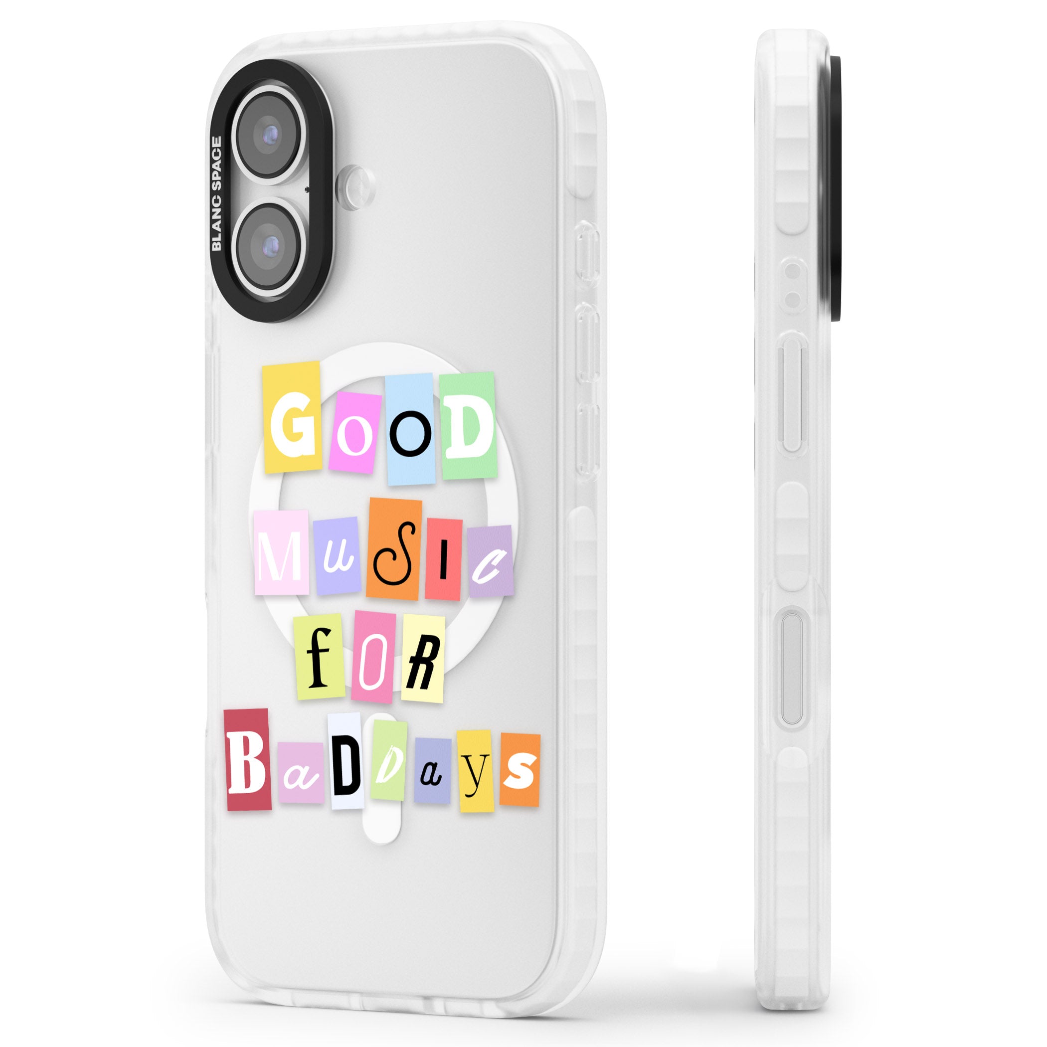 Good Music For Bad Days iPhone 17 Impact Pro Clear Phone Case Side Profile