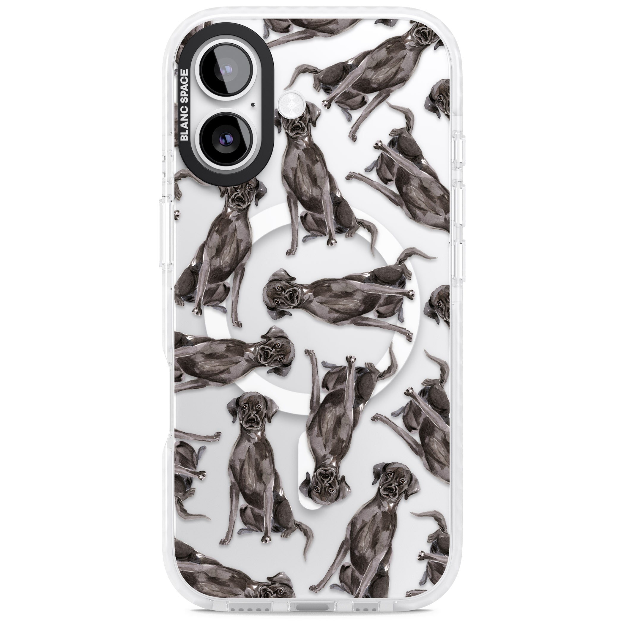 Black Labrador Watercolor Pattern iPhone 17 Impact Pro Clear Phone Case